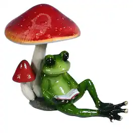 FC Design - 5"W Frog Reading under Mushroom Figurine Statue Office Desk Tabletop Home Decor Gift - Multi-Color