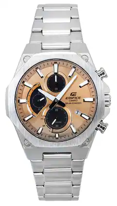 Casio - Edifice Slim Line Analog Chronograph Stainless Steel Dial Solar EFS-S570D-5A 100M Men's Watch - Copper