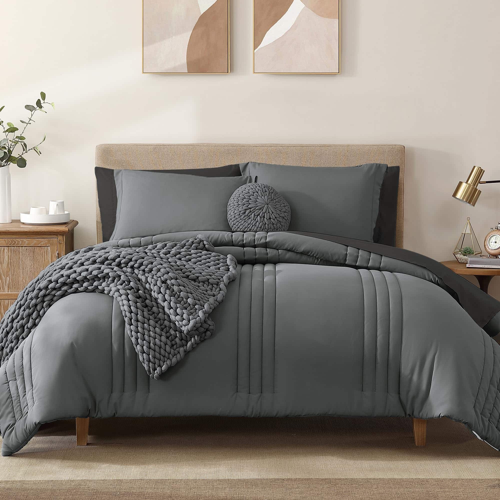 VEGA AUTOMOTIVE - Bright Gray Bedding Set All-Season Comforter Sheets Pillowcases - Bright Gray King(102"X90")