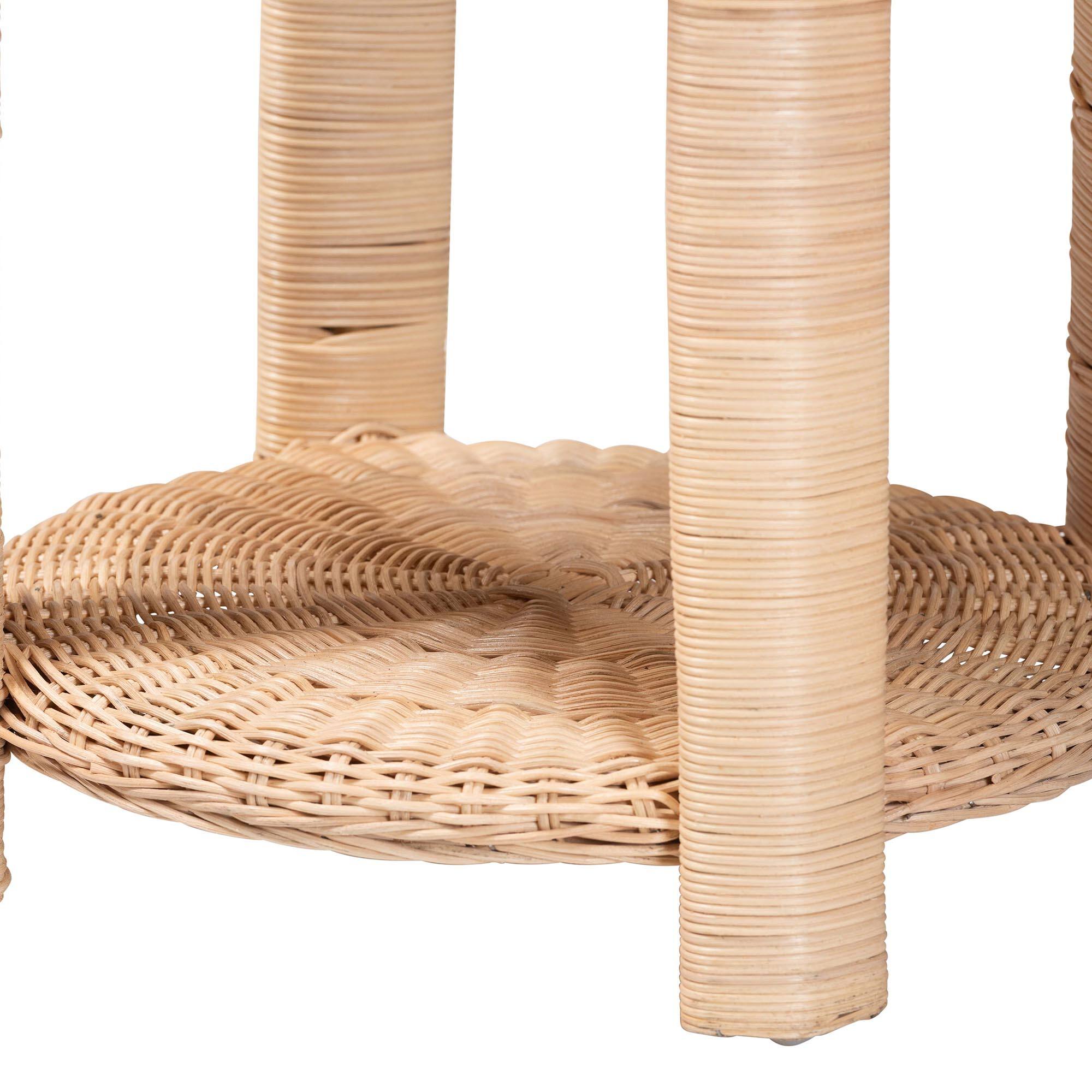 Back. bali & pari - bali & pari Latoya Natural Rattan End Table - Handwoven Wicker 2-Tier Side Table with Scalloped Border - Natural Brown.