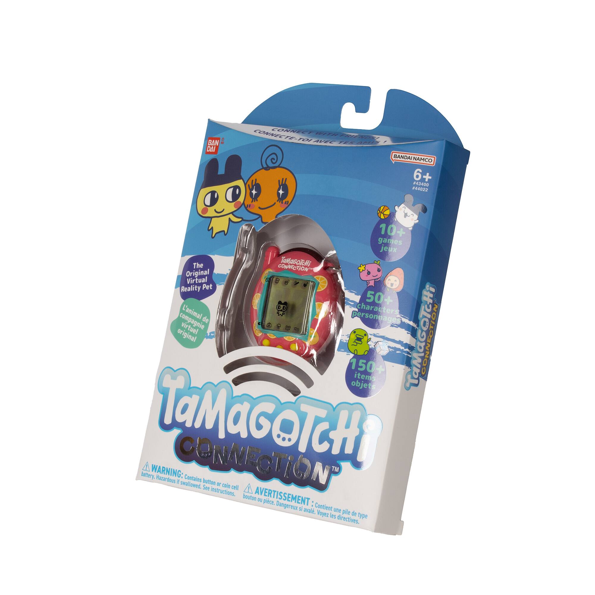 BANDAI NAMCO  
6+  
43400  
4452  

The Original Virtual Reality Pet  
10+ games  
50+ animal characters  
150+ items  

TaMaGoTcHi CONNECTION  

WARNING: Contains button cell battery. Hazardous if swallowed. See instructions.  
AVERTISSEMENT: Contient une pile de type bouton. Dangereux : à mâcher. Voyez les directives.
