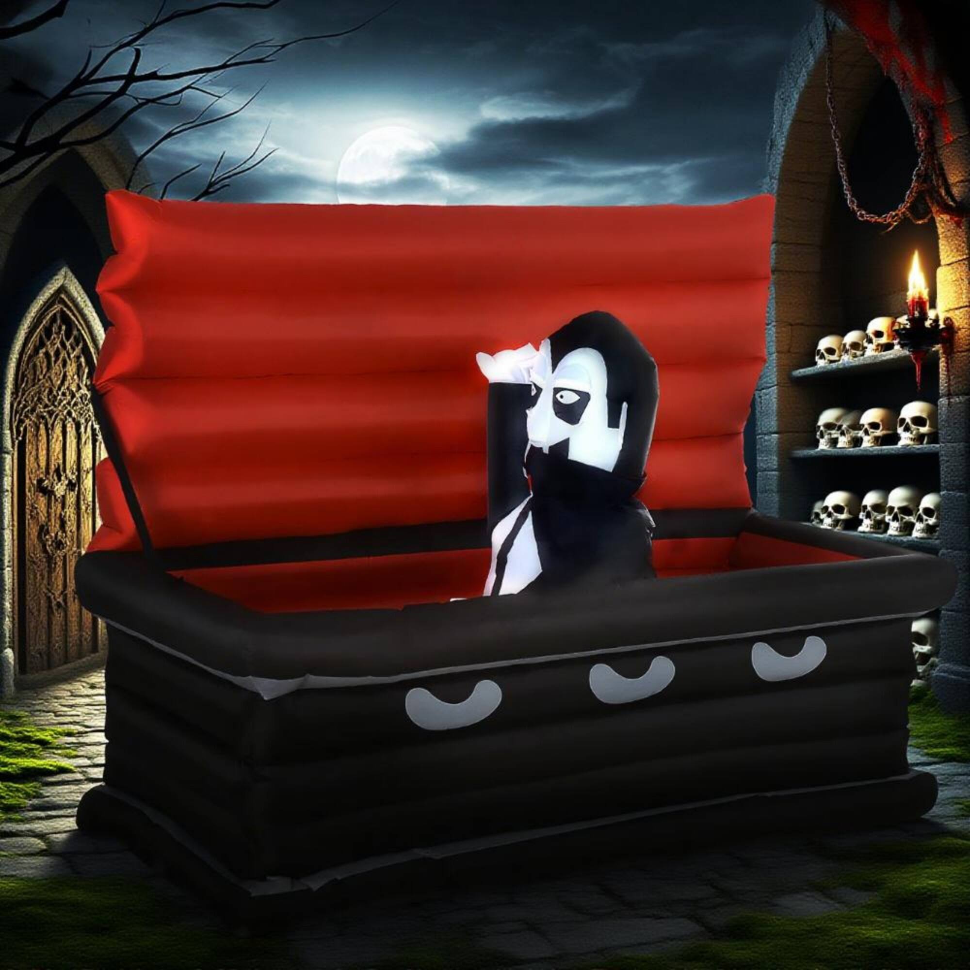 Alt View 1. Ecooso - 6FT Halloween Inflatable Vampire in Coffin with LED Lights for Outdoor Yard Decoration - Multi.