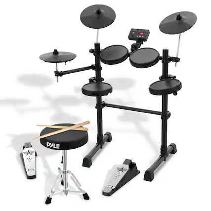 Front. Pyle - Pyle 7-Piece Electric Drum Set, MIDI Support, Preloaded Sounds, Digital Pedals, Mac/PC Compatible - PEDKITPRO100.