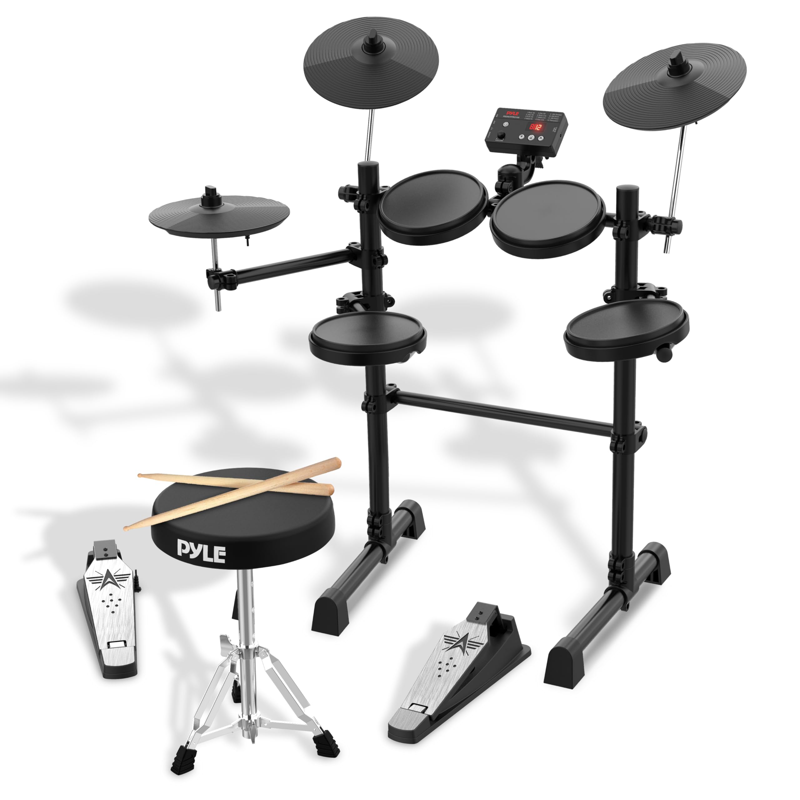 Front. Pyle - Pyle 7-Piece Electric Drum Set, MIDI Support, Preloaded Sounds, Digital Pedals, Mac/PC Compatible - PEDKITPRO100.