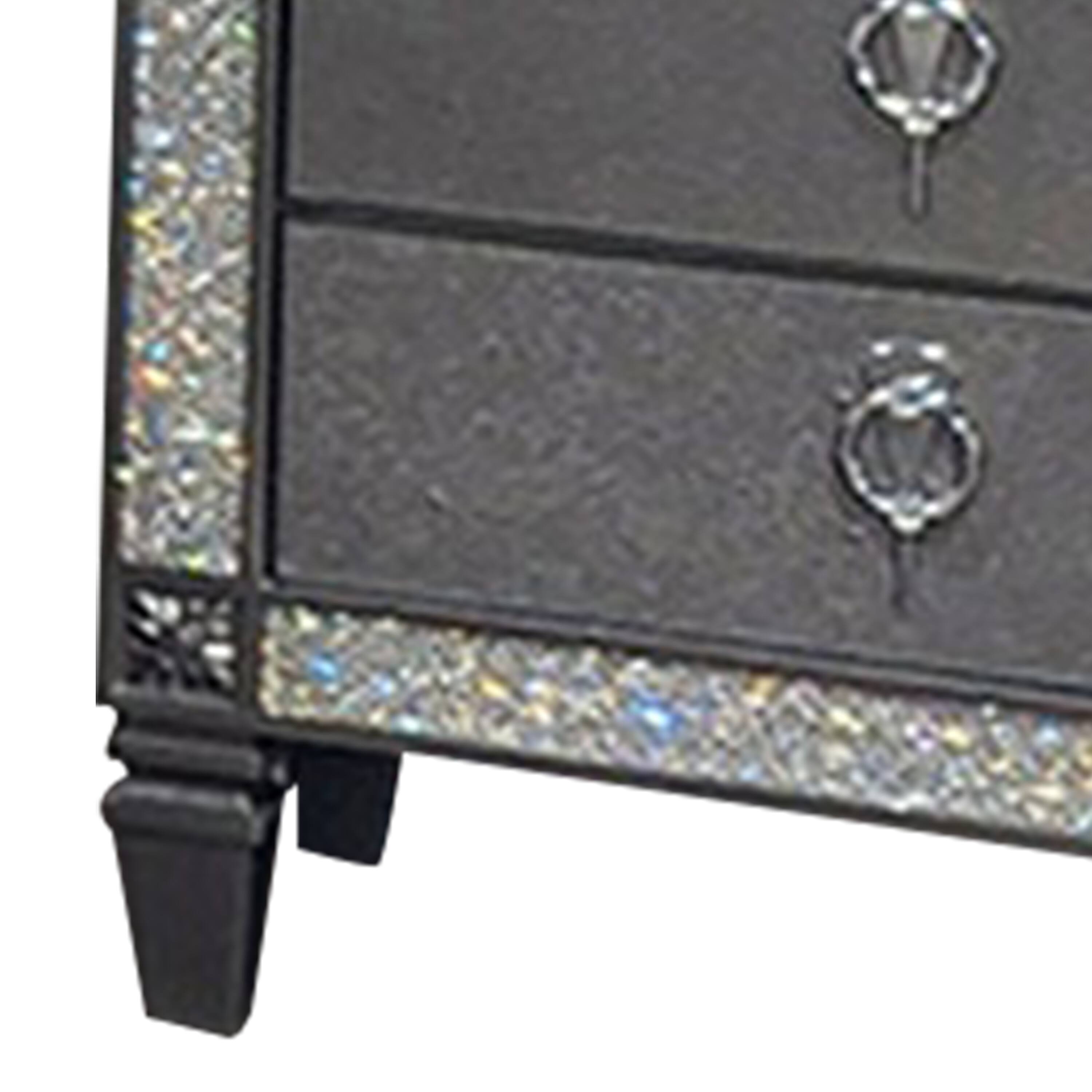 Alt View 3. Manhattan Lane - Laine Nightstand, 2 Drawers, Crystal Like Acrylic Trim, Solid Wood - Gray, Nickel.