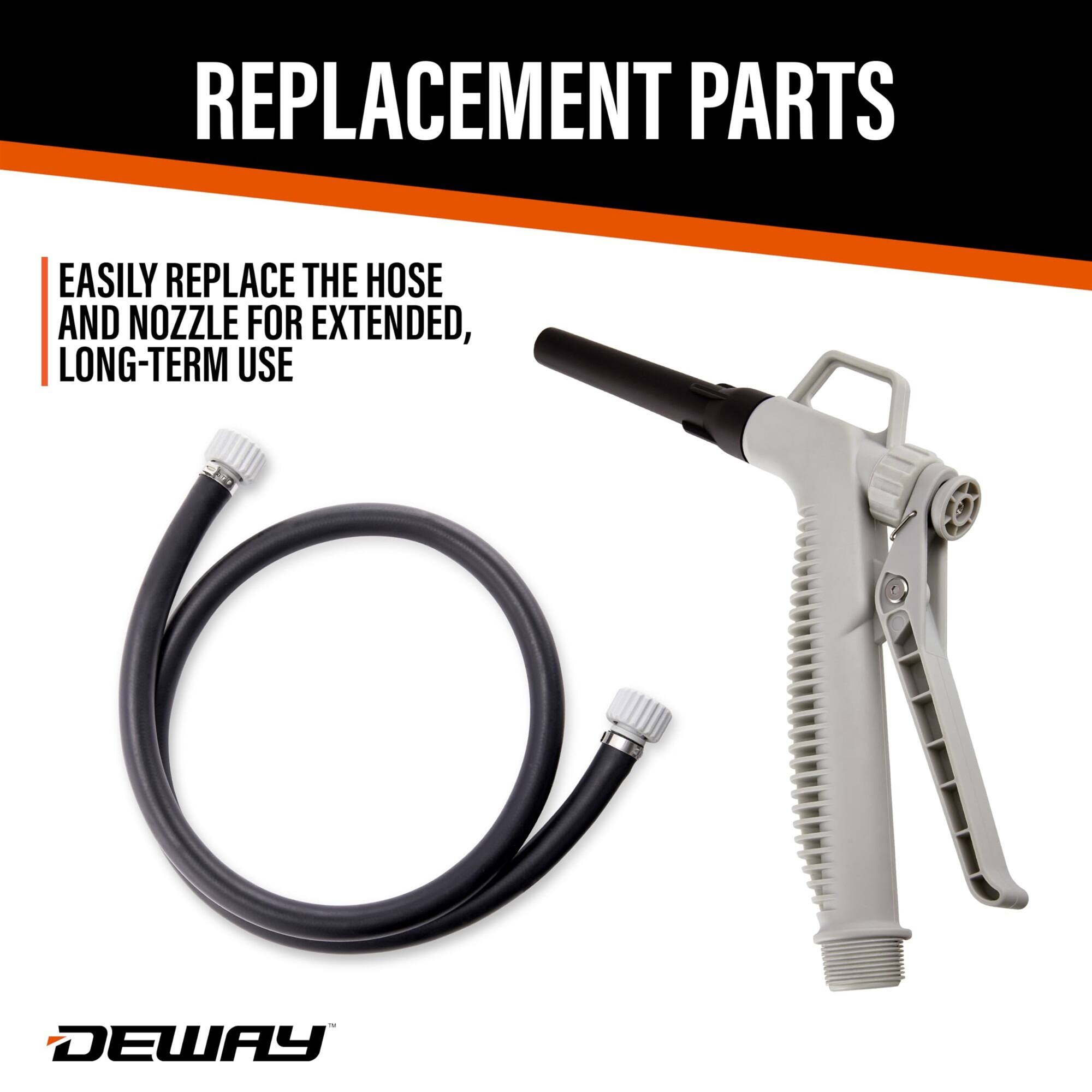 REPLACEMENT PARTS

EASILY REPLACE THE HOSE AND NOZZLE FOR EXTENDED, LONG-TERM USE

DEWAY