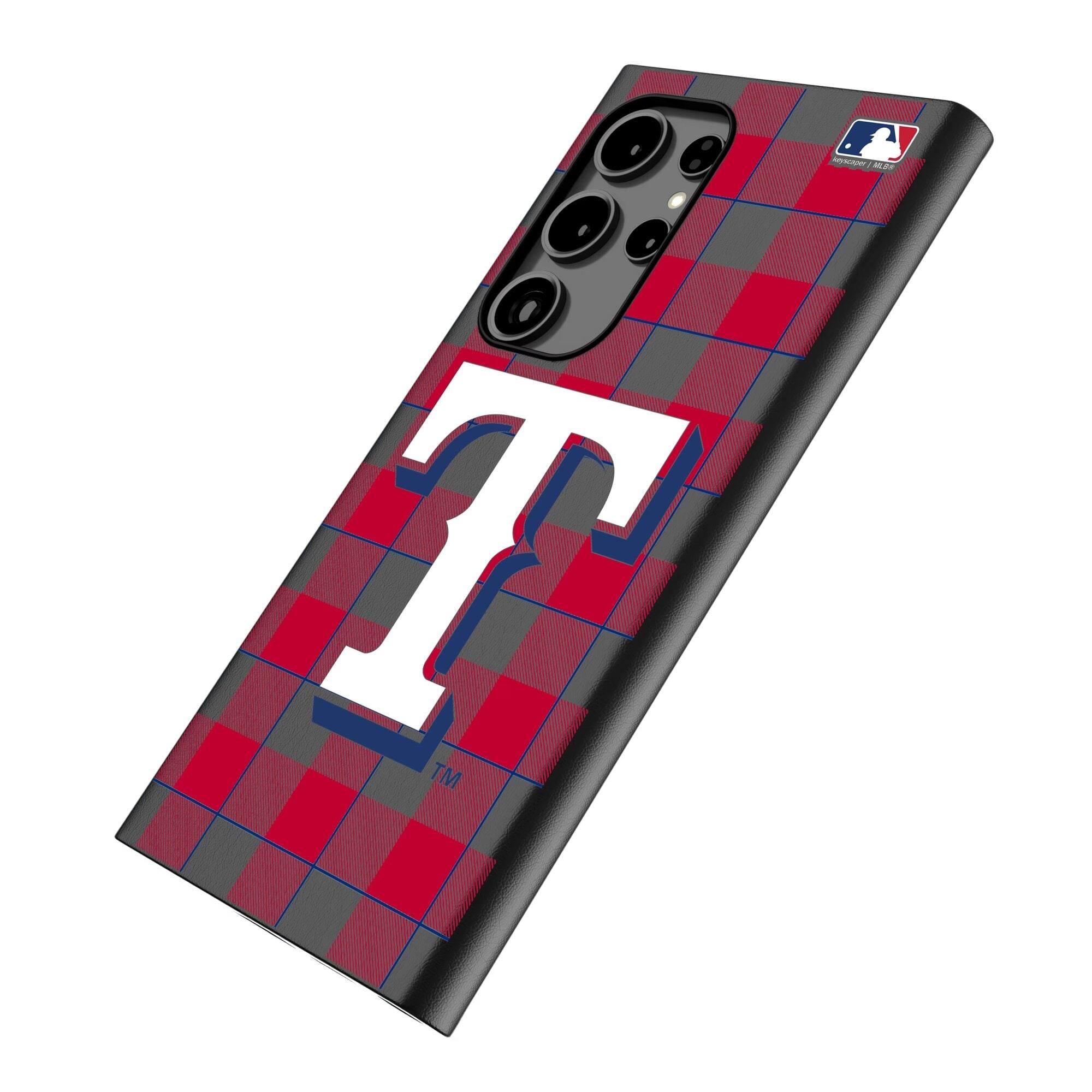 Alt View 1. Keyscaper - Texas Rangers Plaid Galaxy Magnetic Bump Case - S25 Ultra - Black.