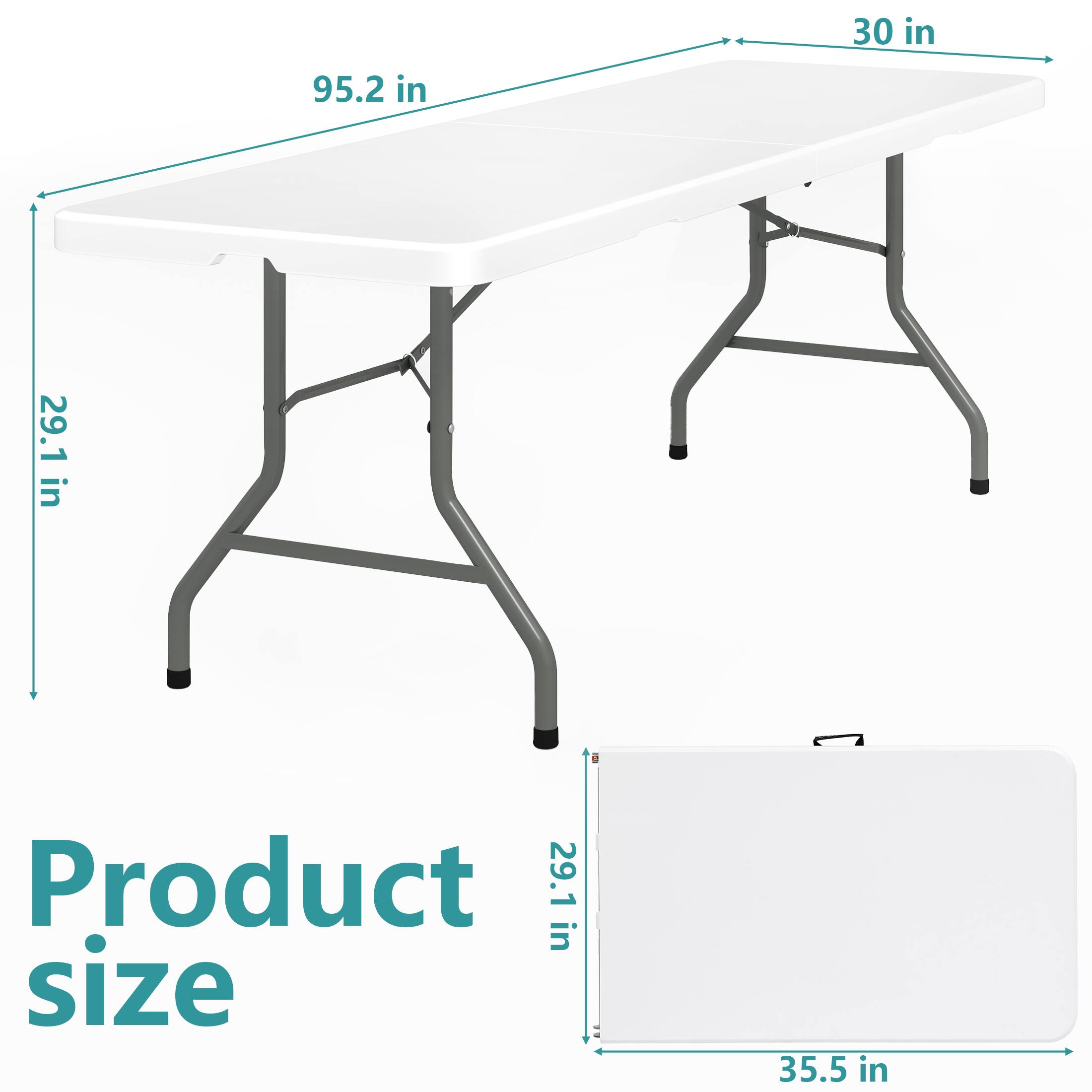 Product size

- Length: 95.2 in
- Width: 30 in
- Height: 29.1 in
- Folded Length: 35.5 in