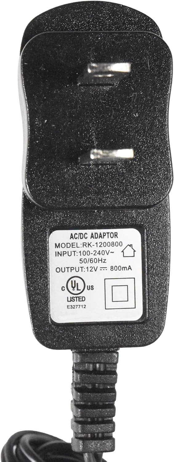AC/DC ADAPTOR  
MODEL: RK-1200800  
INPUT: 100-240V~ 50/60Hz  
OUTPUT: 12V - 800mA  
UL LISTED E327712