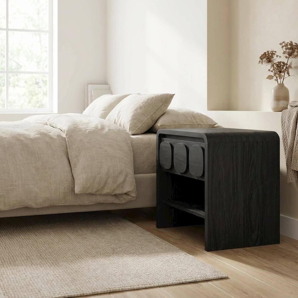 Angle. FurniFact - Wooden Nightstand with Single Drawer and Modern Design - Black.