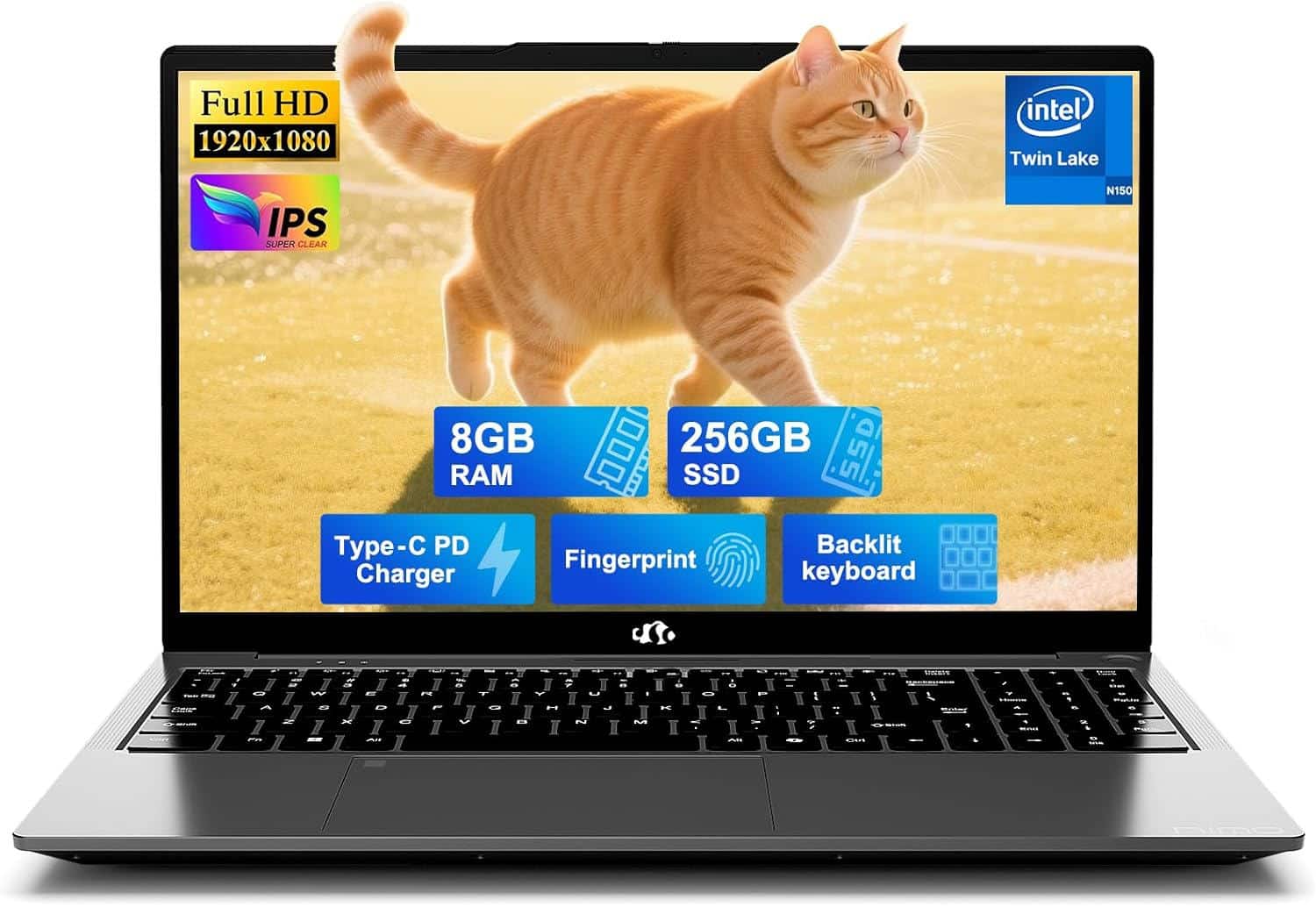 NIMO - 15.6" FHD IPS Student Laptop 8GB RAM 256GB SSD, 4 Cores 13th Gen Intel N150 3.6GHz Fingerprint Wi-Fi 6 - Gray