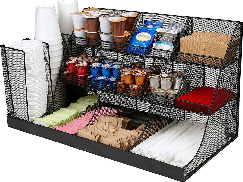 Alt View 14. Mind Reader - Cup and Condiment Station, Countertop Org, Coffee Bar, Kitchen, Metal Mesh, 23.75"L x 11.5"W x 12.5"H - Black.