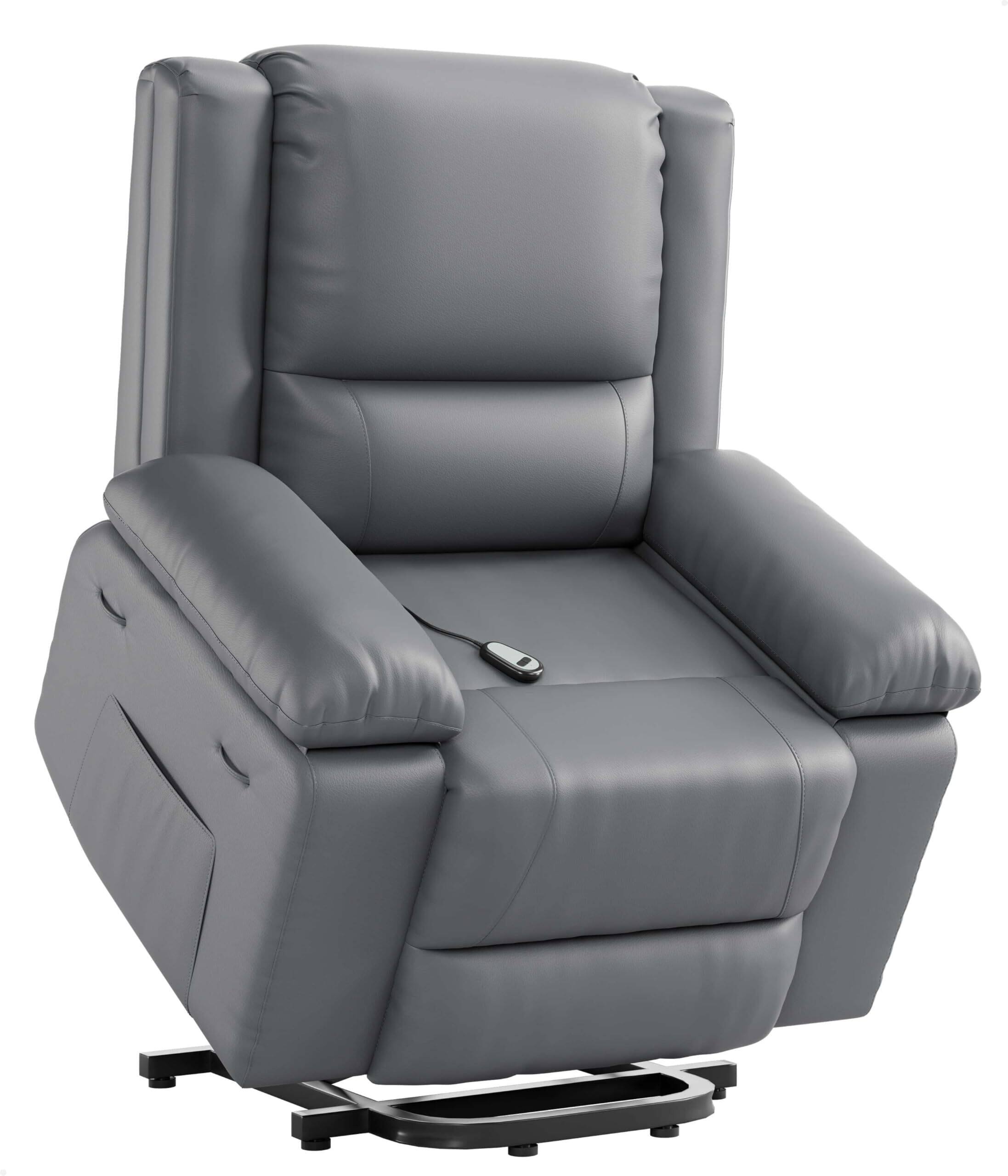 Jojoka - Power Lift Recliner Chair with Heat & Massage, PU Leather Electric Lift Chair for Seniors & Mobility Impaired - Gray