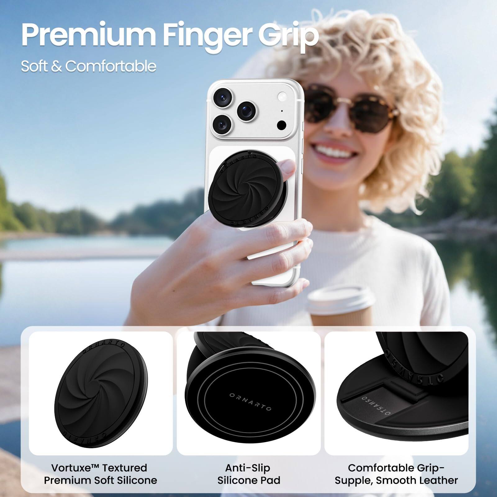 Premium Finger Grip  
Soft & Comfortable  

Vortex™ Textured Premium Soft Silicone  
Anti-Slip Silicone Pad  
Comfortable Grip - Supple, Smooth Leather