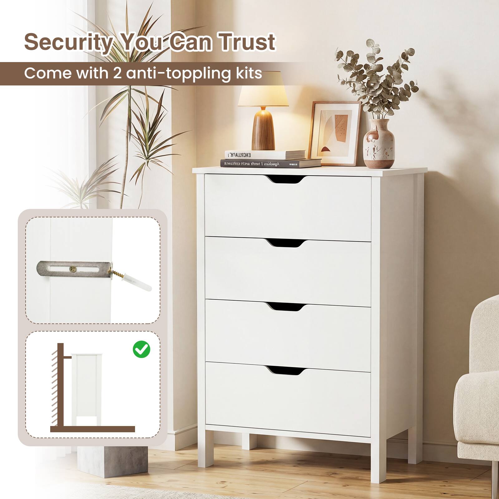 Security You Can Trust  
Come with 2 anti-toppling kits