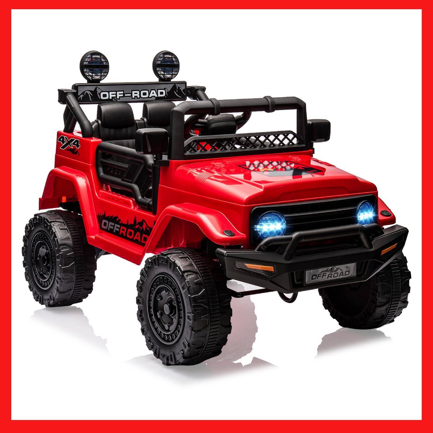 Qeetex - 24V Kids Electric Ride-on Car 2-Seater, Off-Road Vehicle with Music,LED Lights, for Best Kids Gift - Red