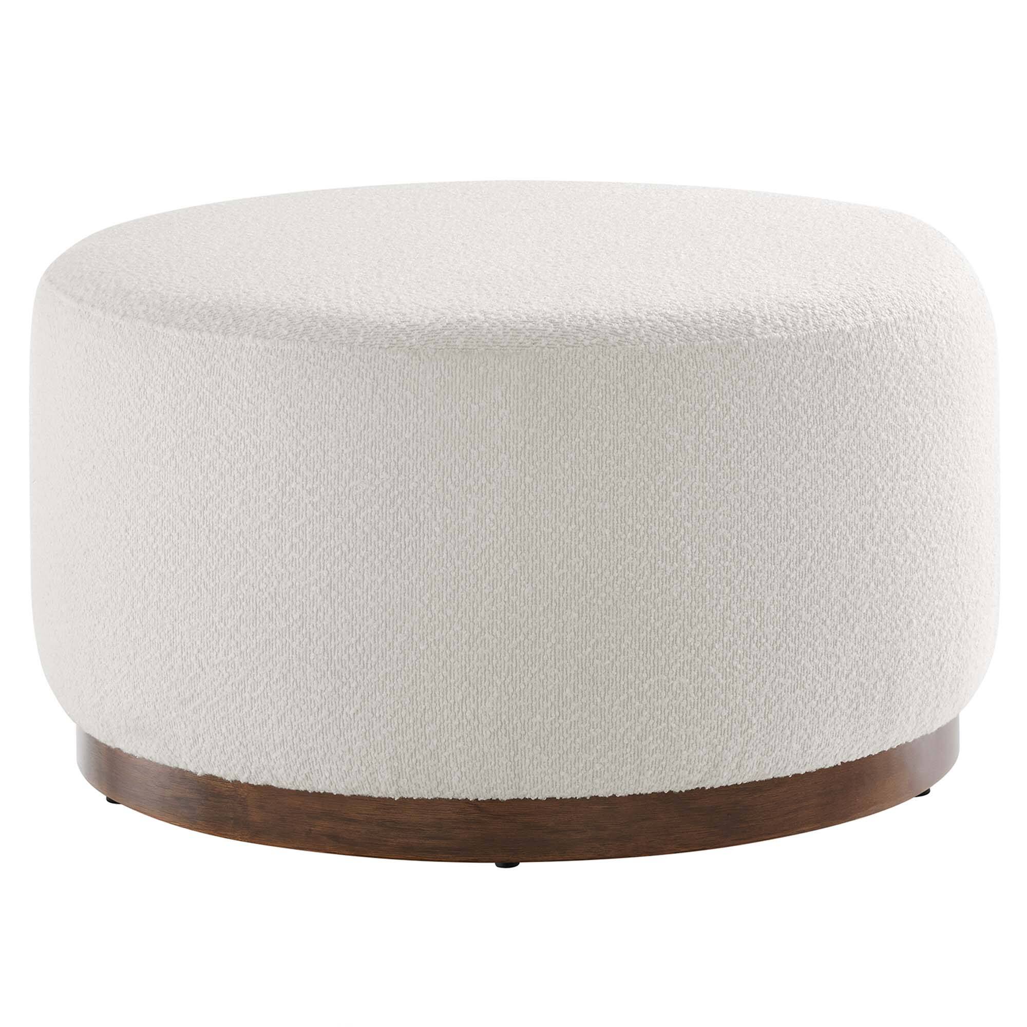 Angle. Modway - Tilden Large 29" Round Boucle Upholstered Ottoman by Modway - Cloud Walnut.