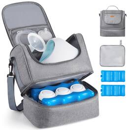 VEVOR - Breast Pump Bag, Breast Feeding Bag with Ice Pack, Fits for S1/S2, Pumping Accessories & Breastmilk Storage - Light Gray