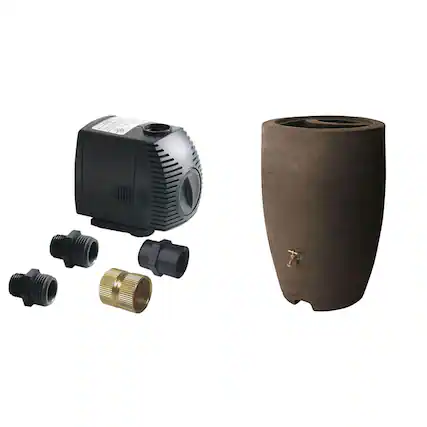 Front. Algreen - Algreen 500GPH Watering System Pump + 50 Gallon Rain Water Collection Barrel - Brown.
