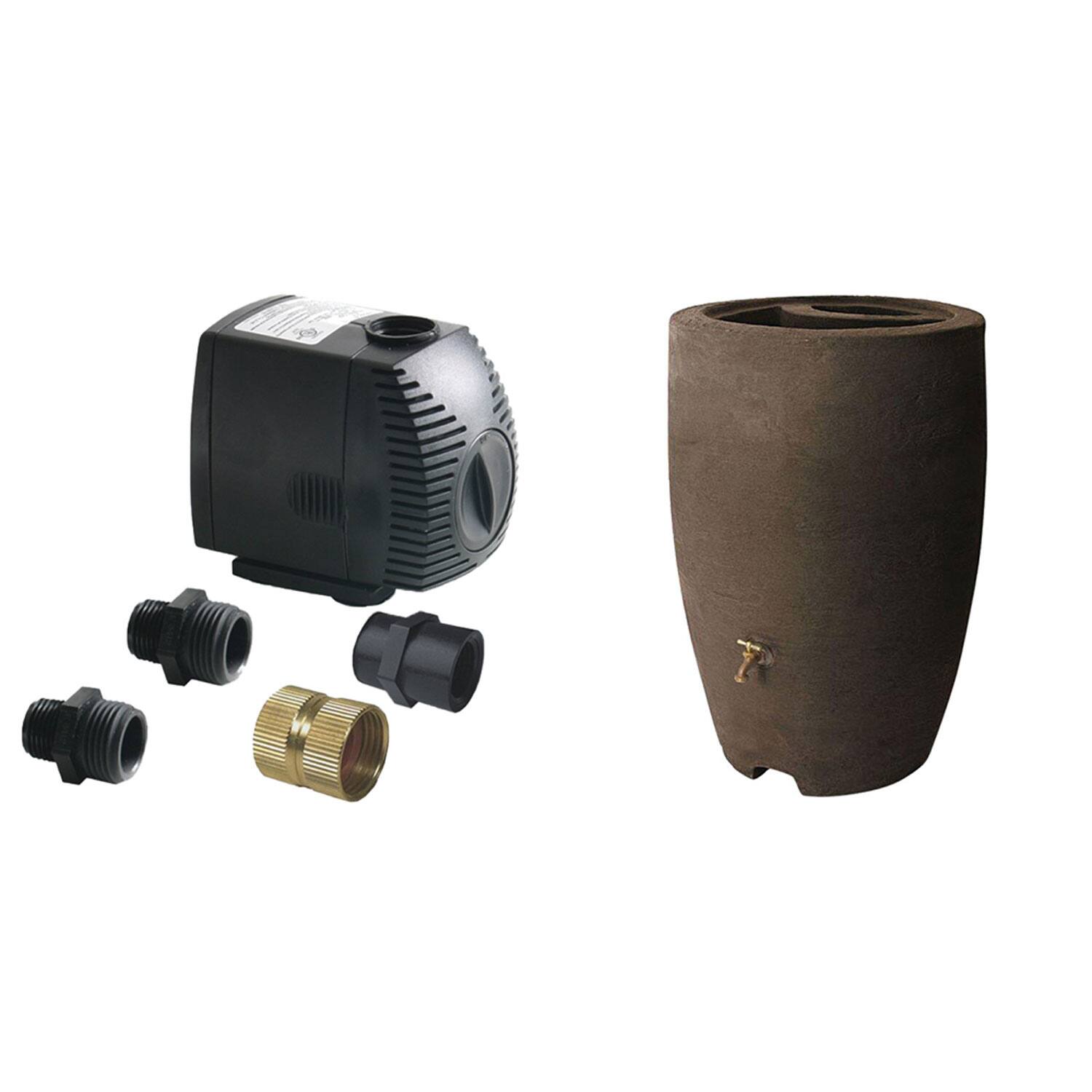 Front. Algreen - Algreen 500GPH Watering System Pump + 50 Gallon Rain Water Collection Barrel - Brown.