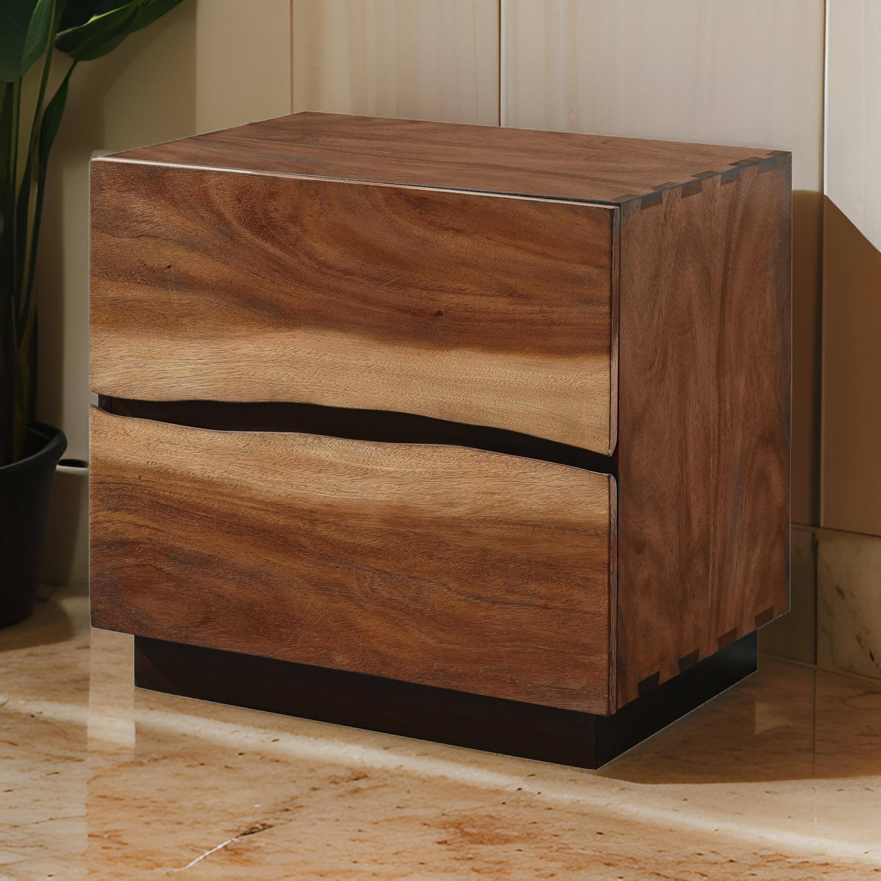 Alt View 2. Manhattan Lane - Nightstand with 2 Drawers and Live Edge Details - Brown.