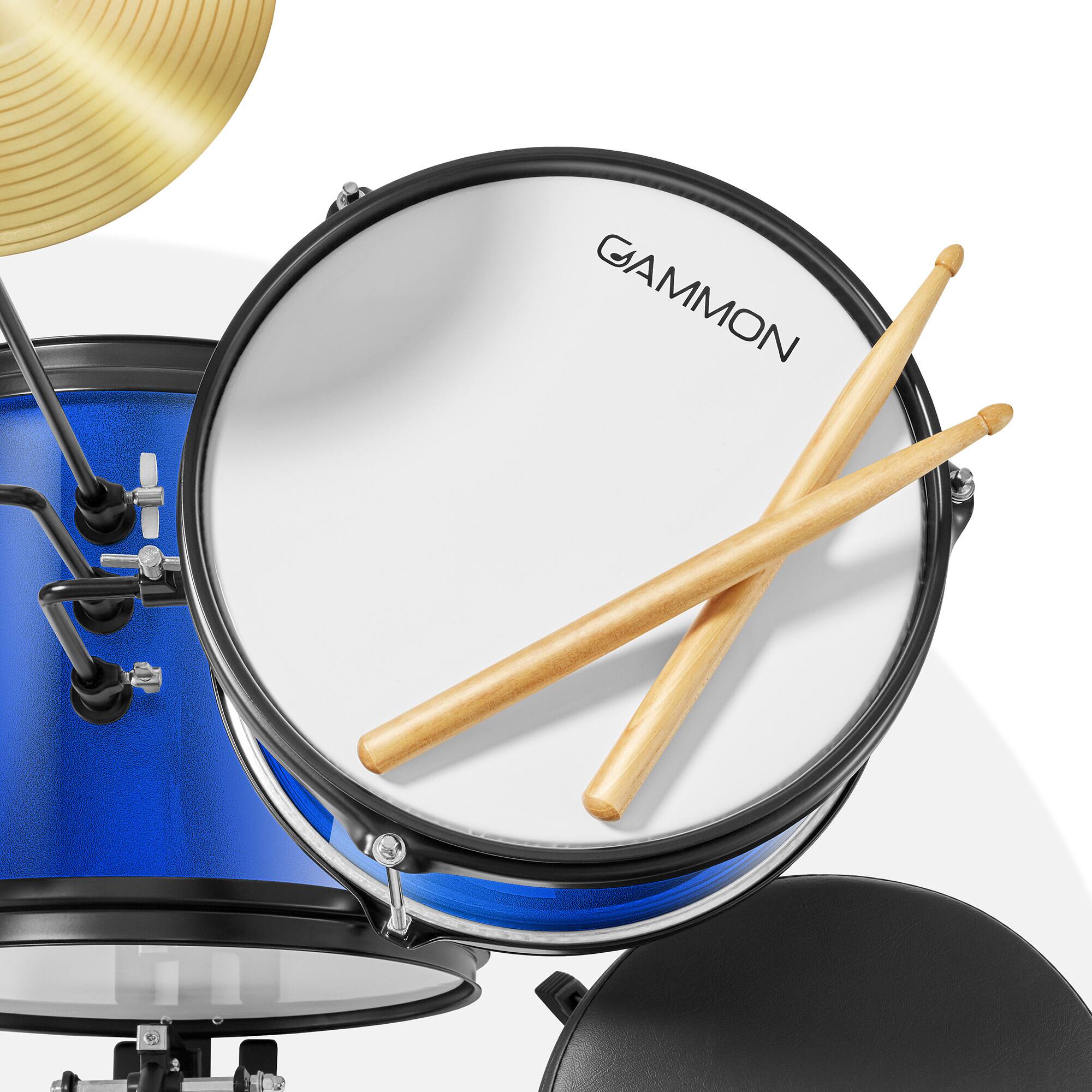 Alt View 3. Gammon Percussion - 3pc Junior Drum Set - Beginner Kit with Throne - Cymbal - Drumsticks - Blue.