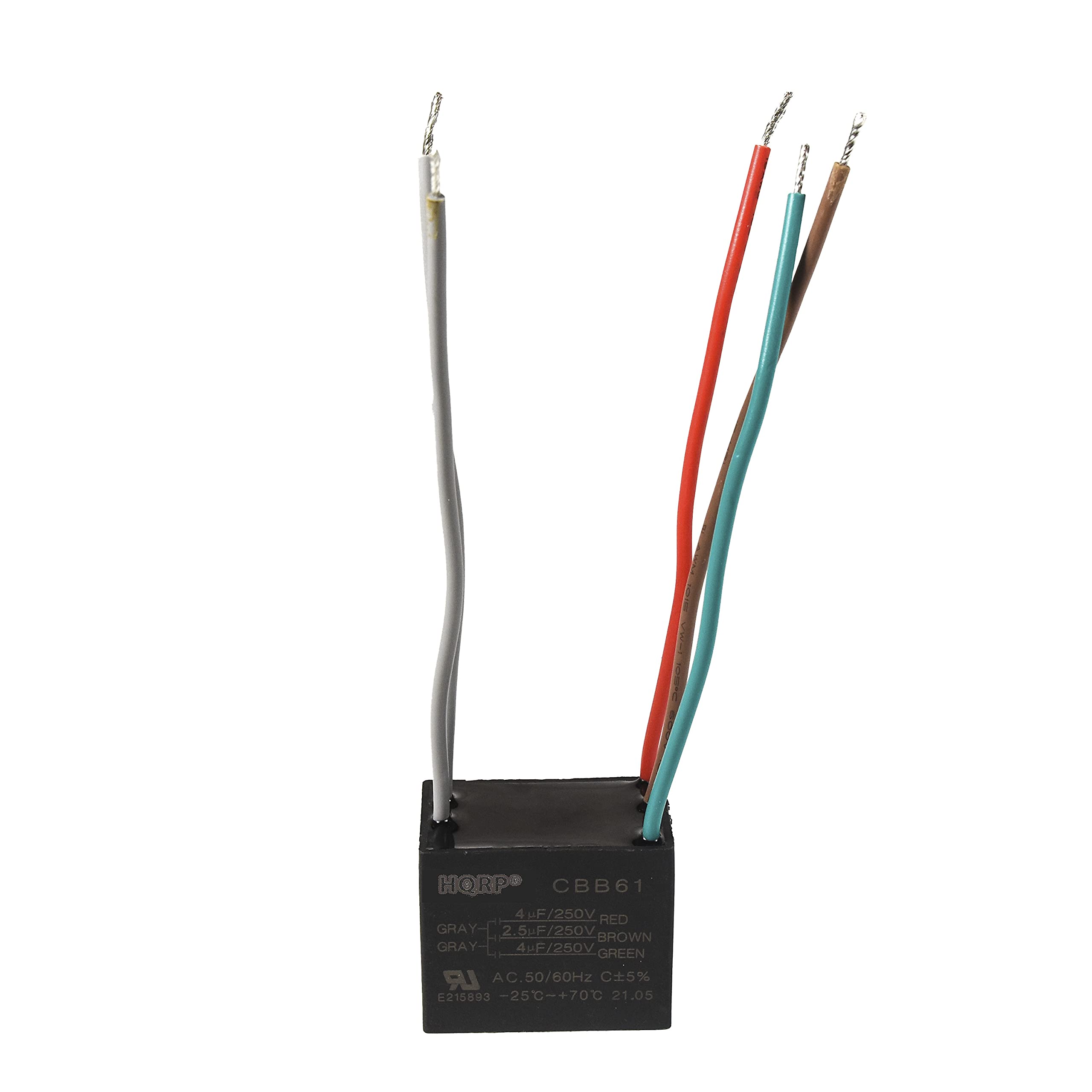 HORP CBB61  
4uF/250V RED  
2.5uF/250V BROWN  
4uF/250V GREEN  
AC 50/60Hz  
C5%  
-25°C to +70°C  
21.05  
E215893