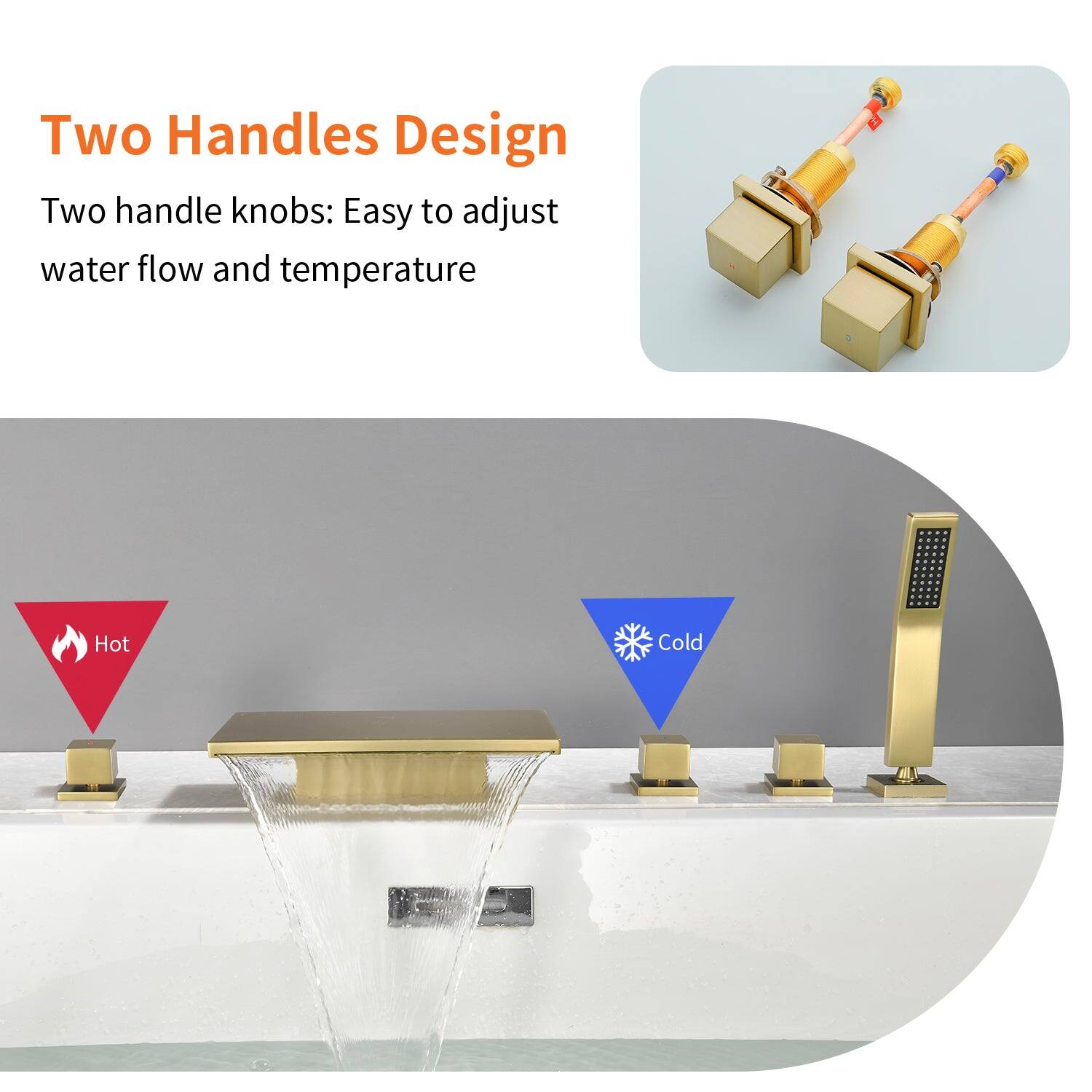 Two Handles Design

Two handle knobs: Easy to adjust water flow and temperature

Hot

Cold