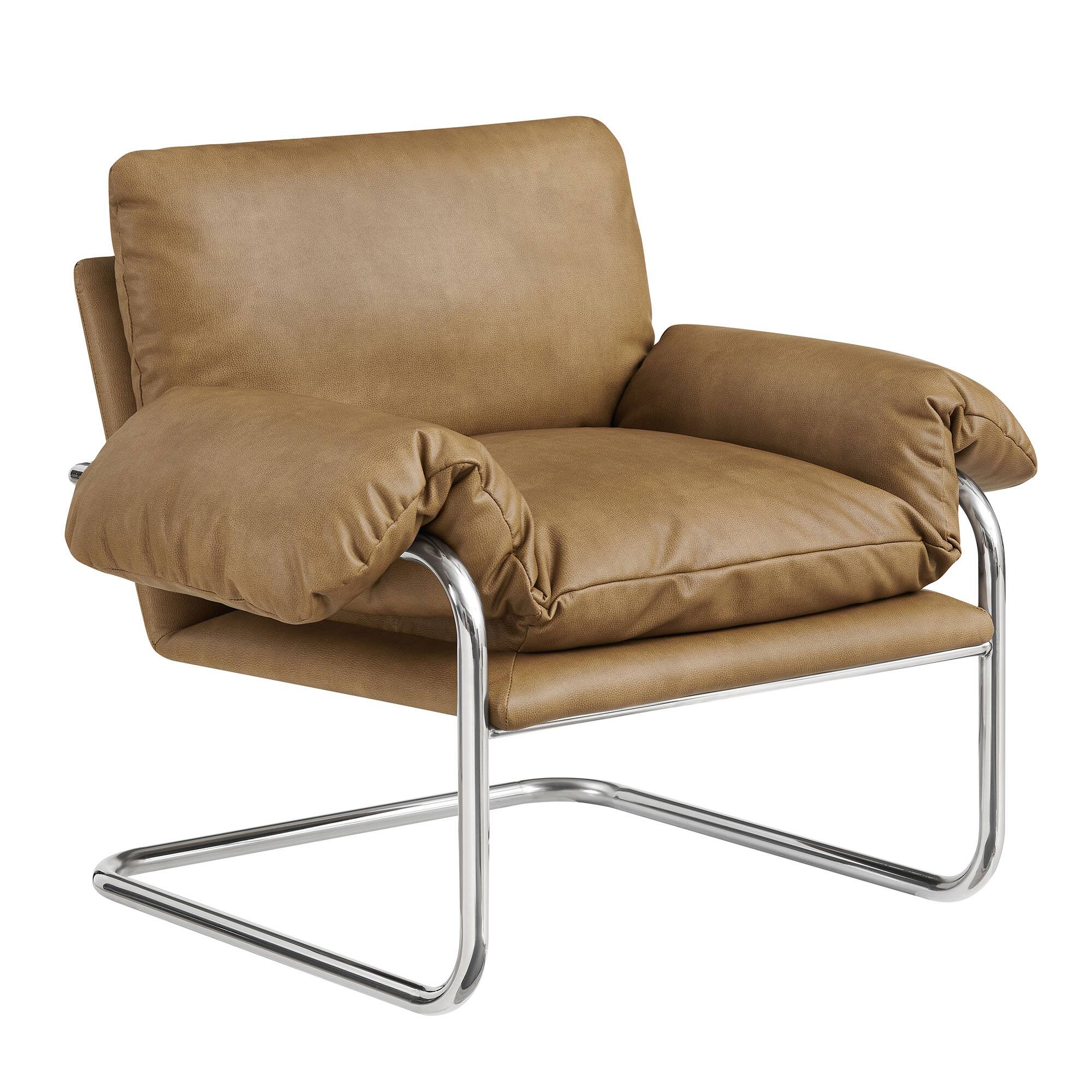 Angle. Modway - Ansel Vegan Leather Accent Chair by Modway - Toast.