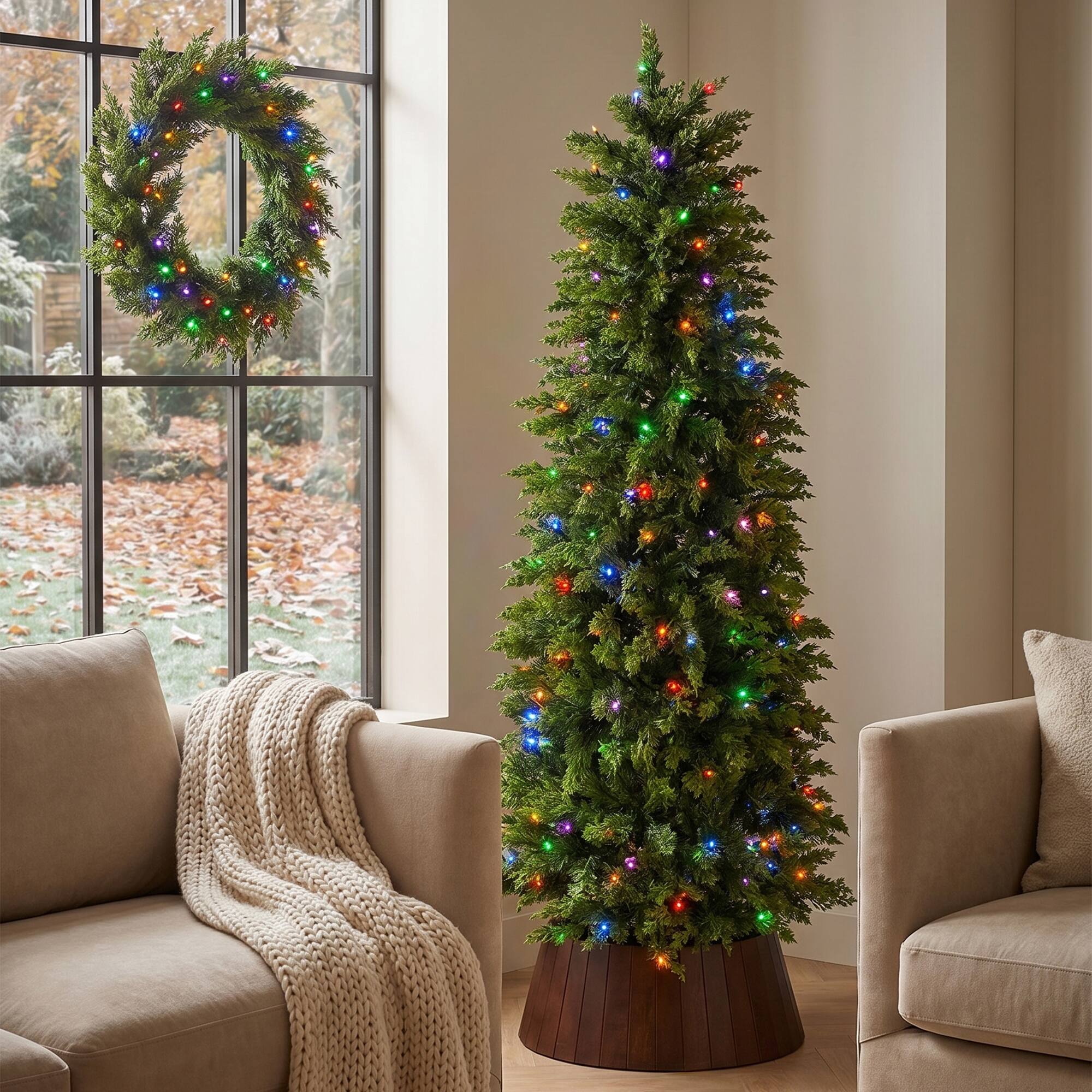 Alt View 10. Glitzhome - 5ft Pre-lit Christmas Artificial Cypress Tree with 150 Twinkling Lights - Green.