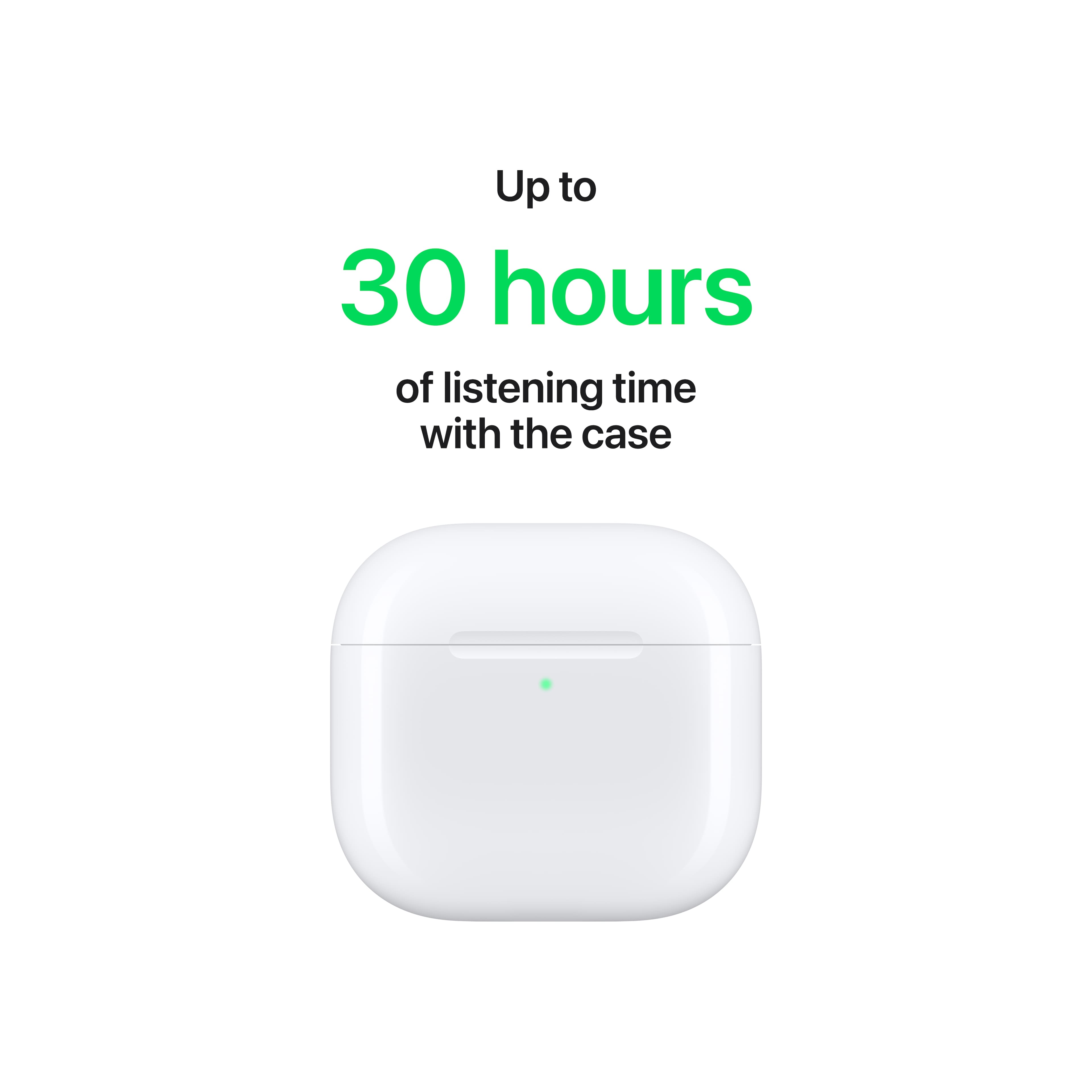 Up to 30 hours of listening time with the case.