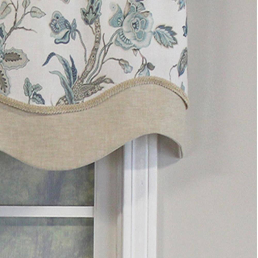 Left. RLF Home - RLF Home Gianna Glory Valance Spa. 3" Rod Pocket, Layered, Trimmed. 50" x 16" - Spa.