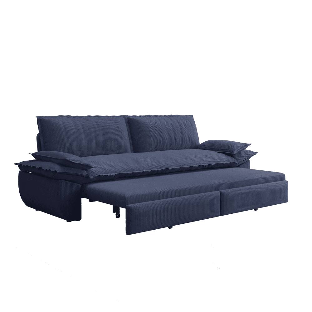 Alt View 6. Kadyn - 73.2" Queen Pull Out Sofa Bed, 3-in-1 Convertible Sleeper Sofa, Corduroy Loveseat Bed - Blue.