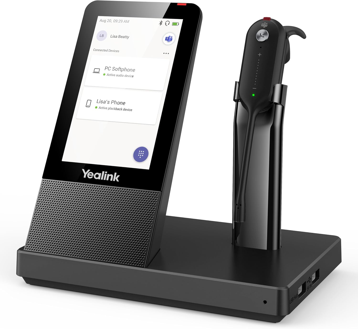 Aug 20, 09:29 AM  
LA Lisa Beatty  
Connected Devices:  
- PC Softphone (Active audio device)  
- Lisa's Phone (Active playback device)  
Yealink