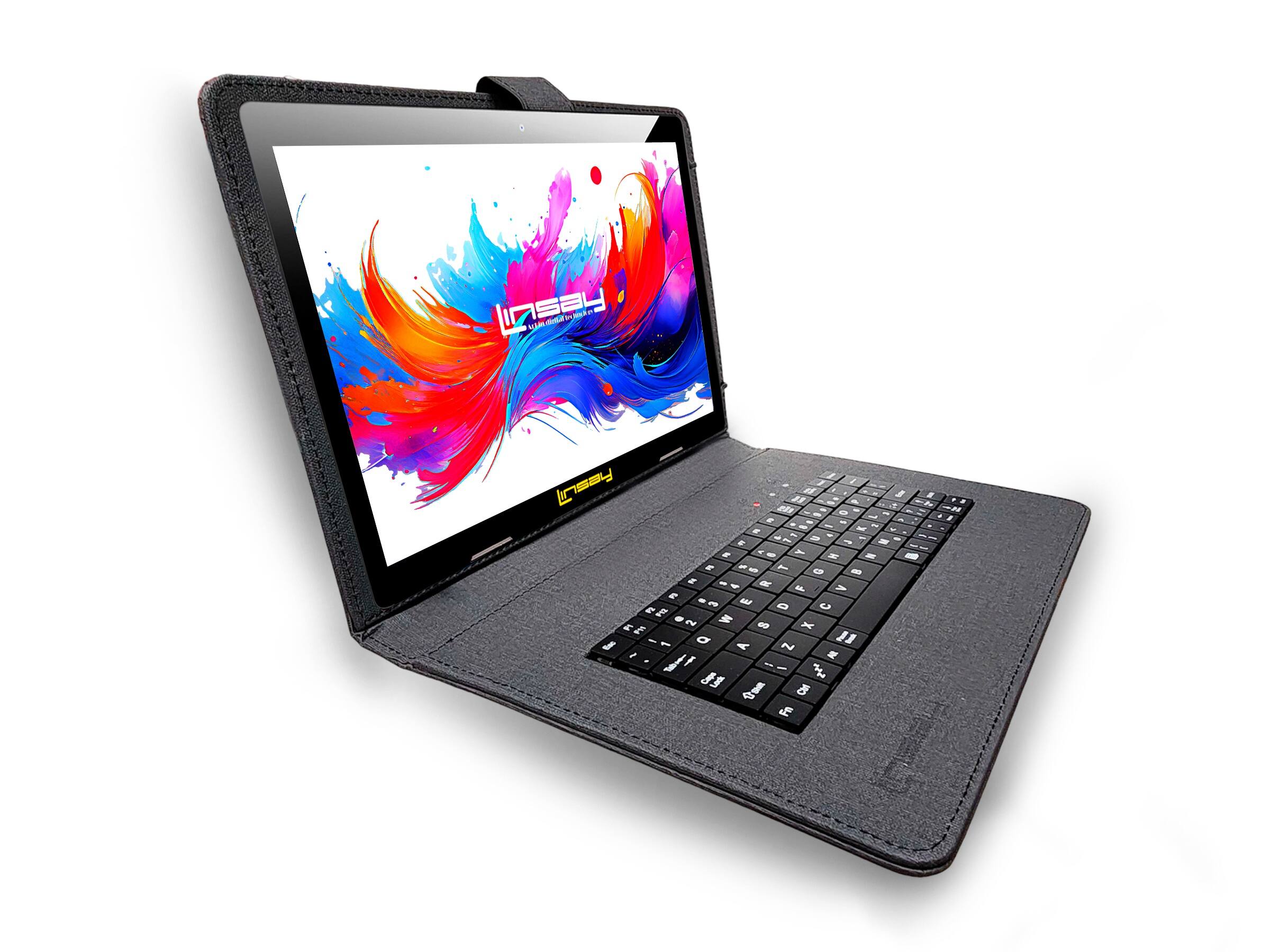 Angle. LINSAY - LINSAY 10.1" Octa Core 256GB Storage Android 15 with Designer Cloth Keyboard Case and Stylish Backpack and Pen Stylus - Black.