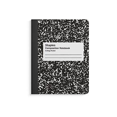 Staples - 1-Subject Composition Notebooks, 7.5" x 9.75", College Ruled, 100 Sheets, 4/Pack - Black