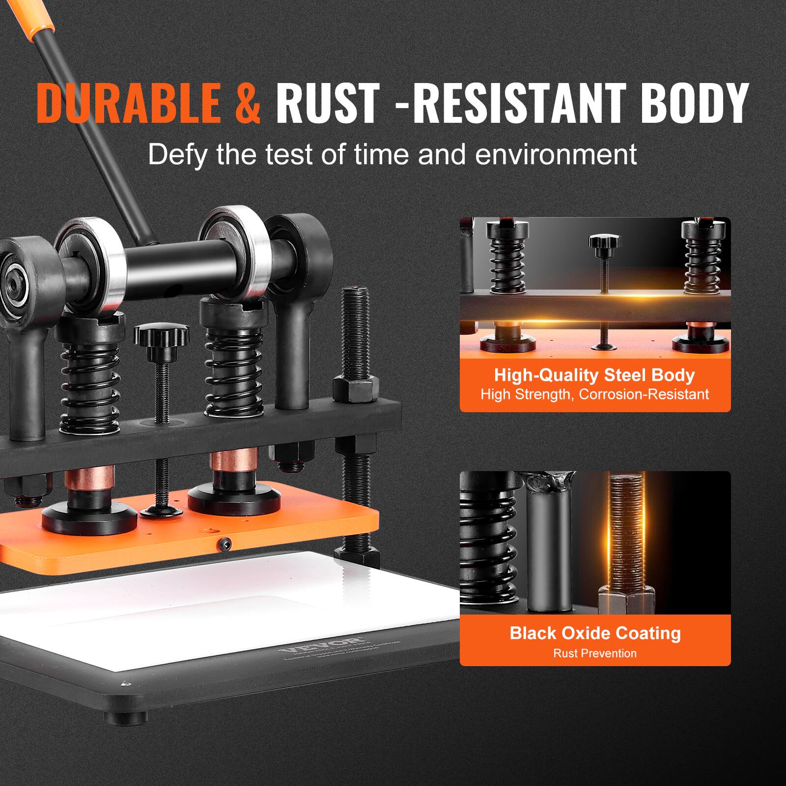 DURABLE & RUST-RESISTANT BODY  
Defy the test of time and environment

High-Quality Steel Body  
High Strength, Corrosion-Resistant

Black Oxide Coating  
Rust Prevention