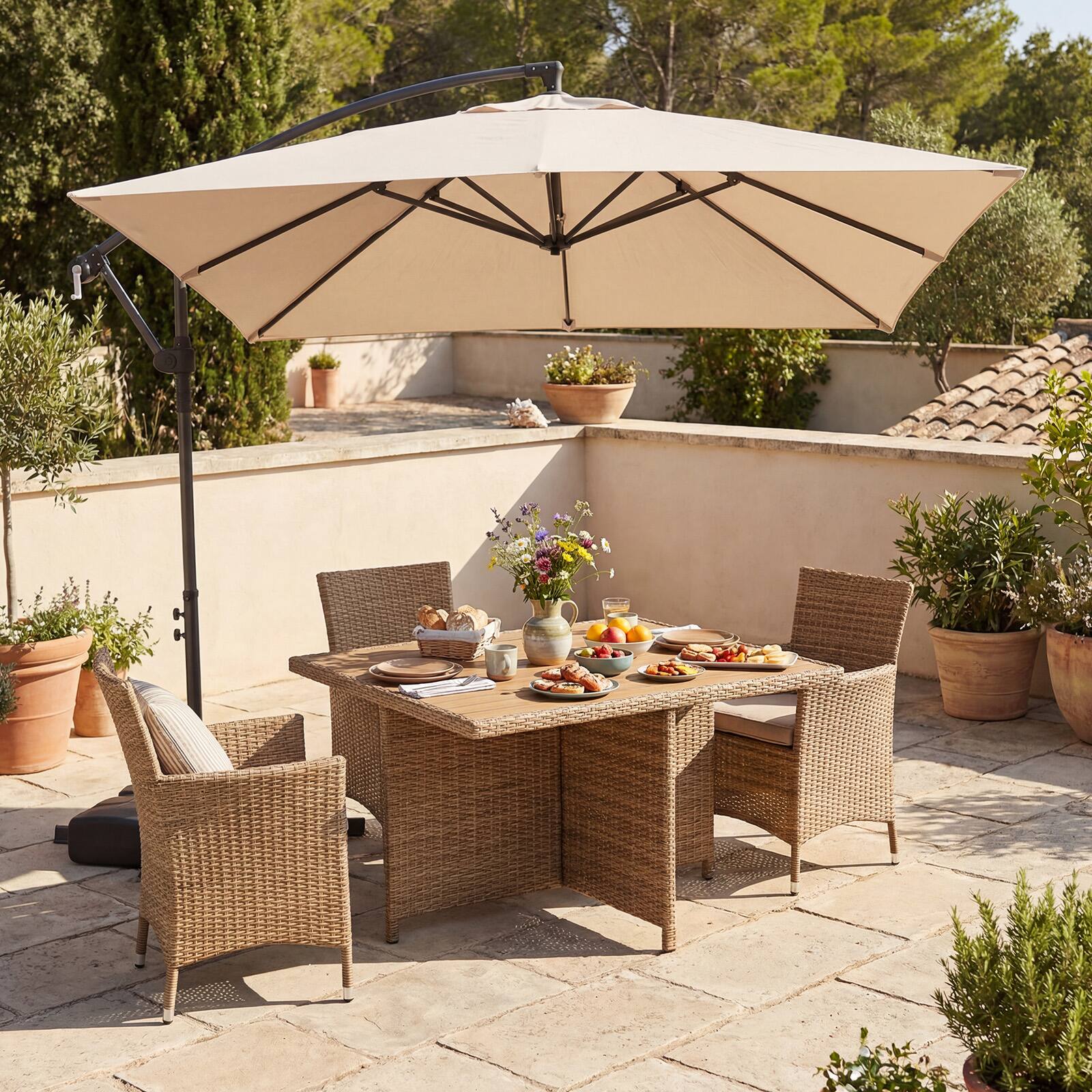 Alt View 1. Costway - Costway 8 x 8 FT Offset Cantilever Patio Umbrella Square Hanging Outdoor Market Umbrella - Beige.