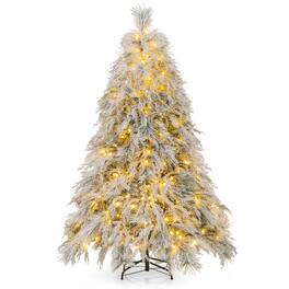 Gymax - 6 FT Pre-Lit Artificial Christmas Tree Snow Flocked Full Xmas Tree - Green, White