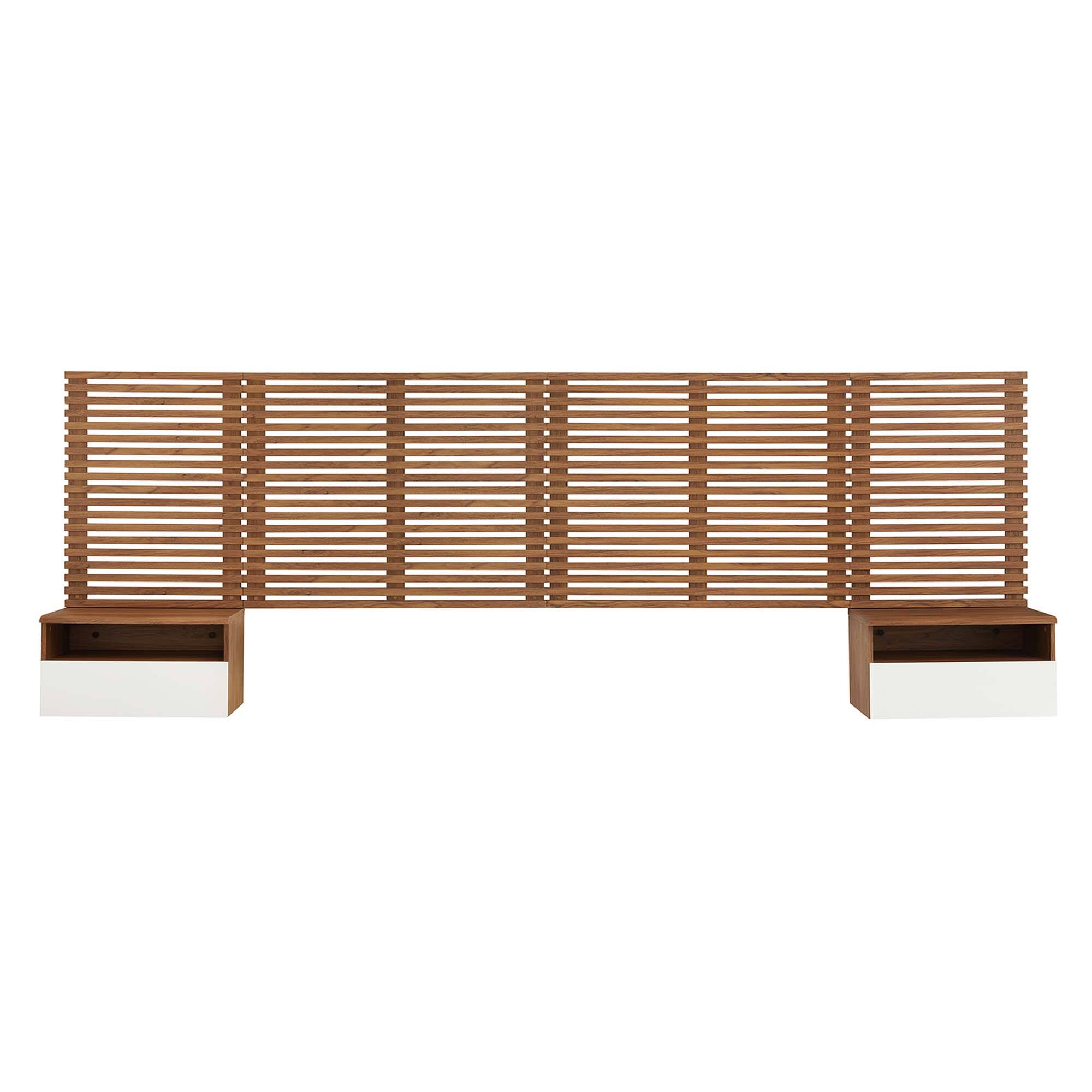 Alt View 2. Modway - Render Wall Mount Headboard and Modern Nightstands - Walnut.