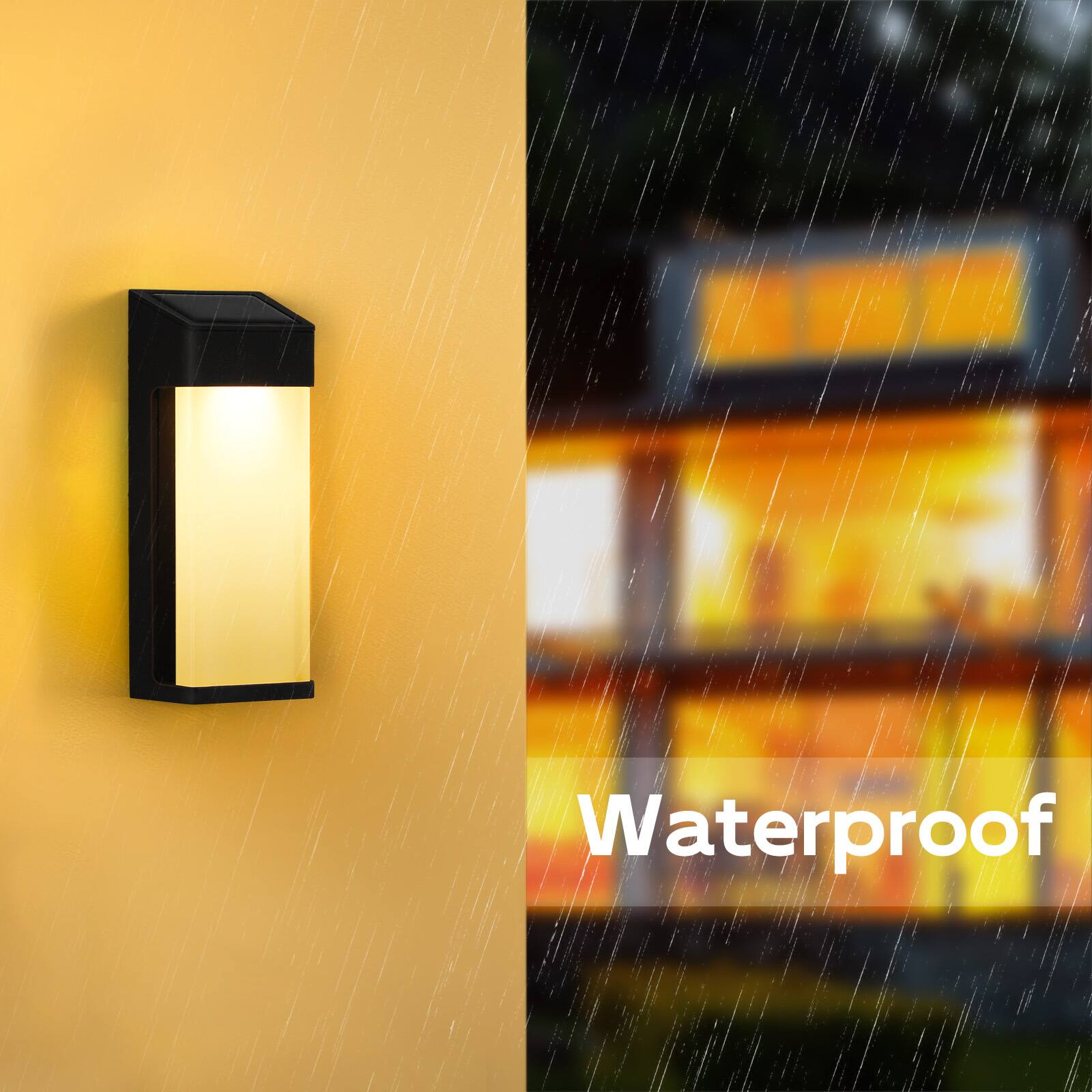 Left. Oumilen - 2-Pack Solar Square-Rectangle Wall Lights 8.07In Warm White LED IP65 Waterproof Outdoor Sconces.