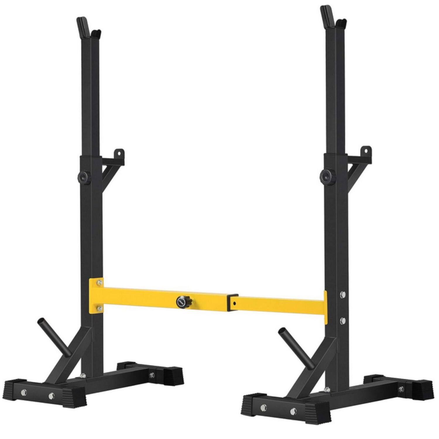 Front. KERDOM - Adjustable Squat Rack Stand, Anti-Rust Heavy Duty Steel Barbell Storage Rack Weight Bench Press Weightlifting Bar 550Lbs - Yellow.
