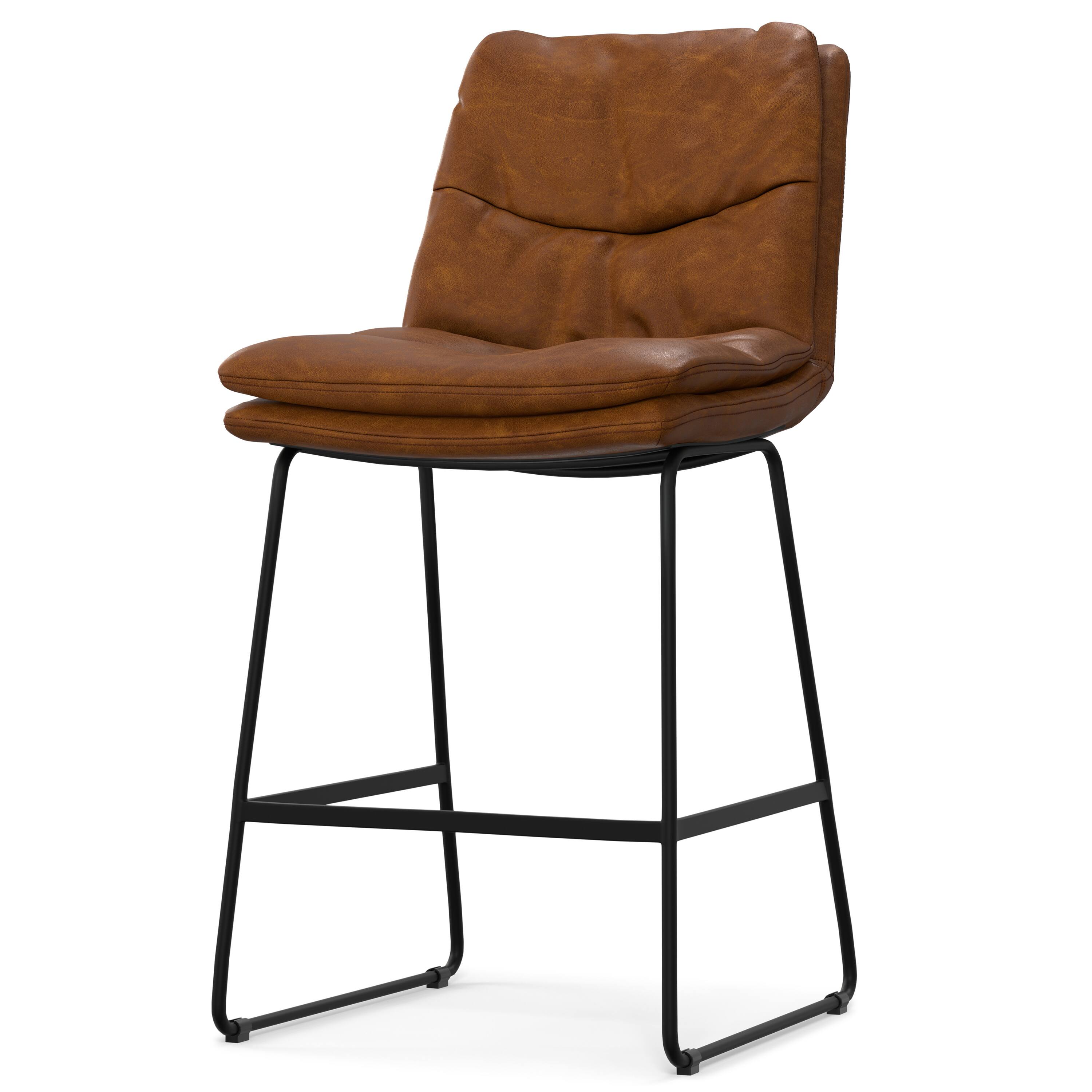 Back. Simpli Home - Danika Mid Century Modern Counter Height stool (Set of 2) in Camel Brown Vegan Faux Leather - Camel Brown.