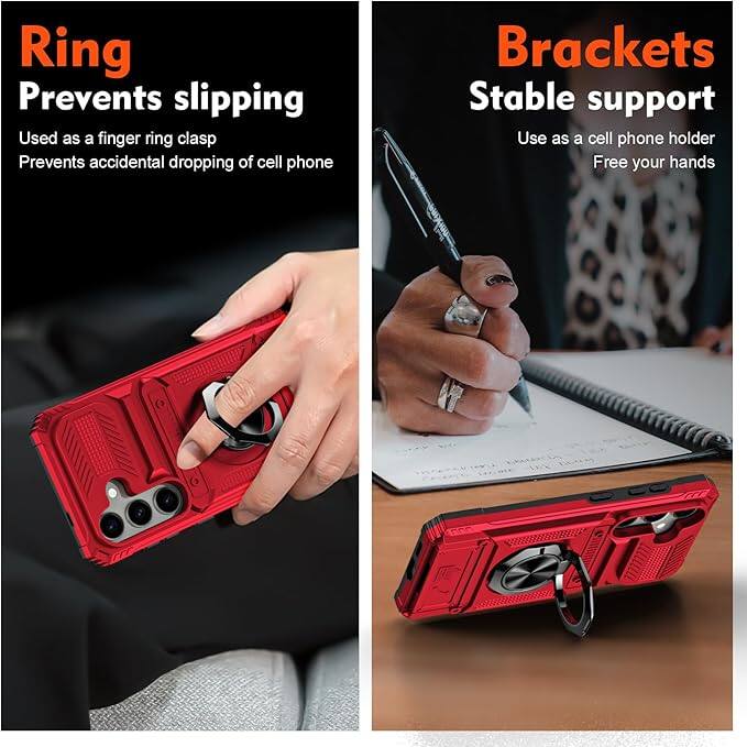 **Ring**  
Prevents slipping  
Used as a finger ring clasp  
Prevents accidental dropping of cell phone  

**Brackets**  
Stable support  
Use as a cell phone holder  
Free your hands