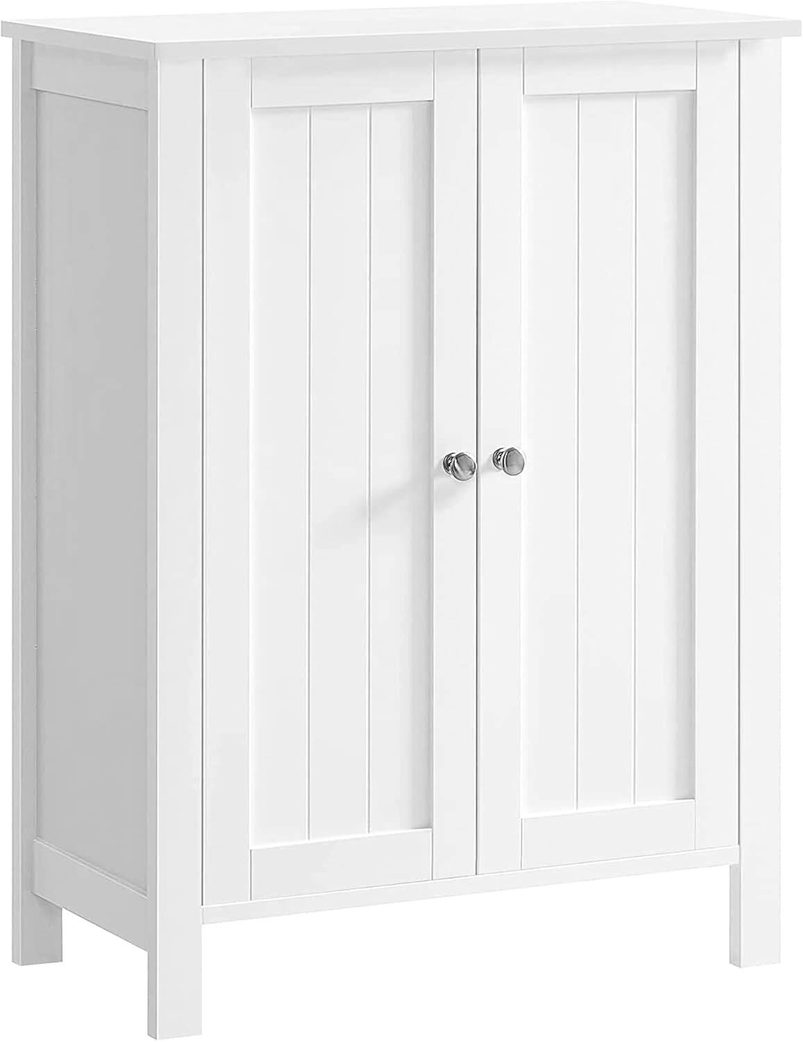 Front. Songmics Home - Bathroom Floor Storage Cabinet with 2 Adjustable Shelves in White - White.