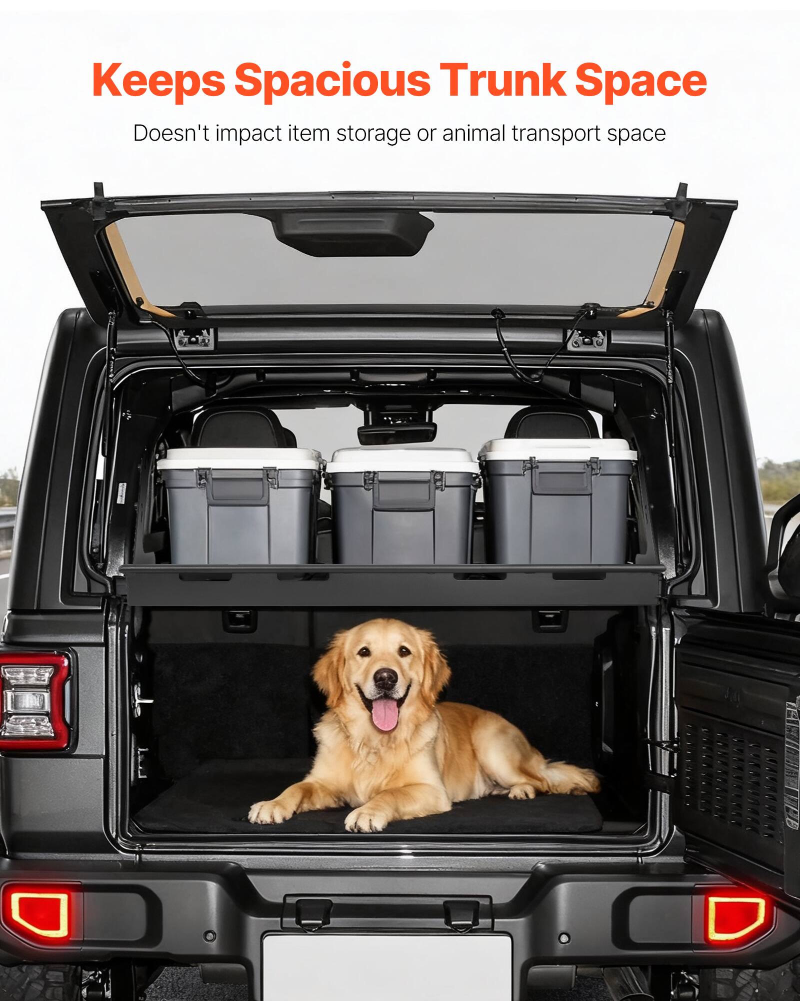 Keeps Spacious Trunk Space  
Doesn't impact item storage or animal transport space