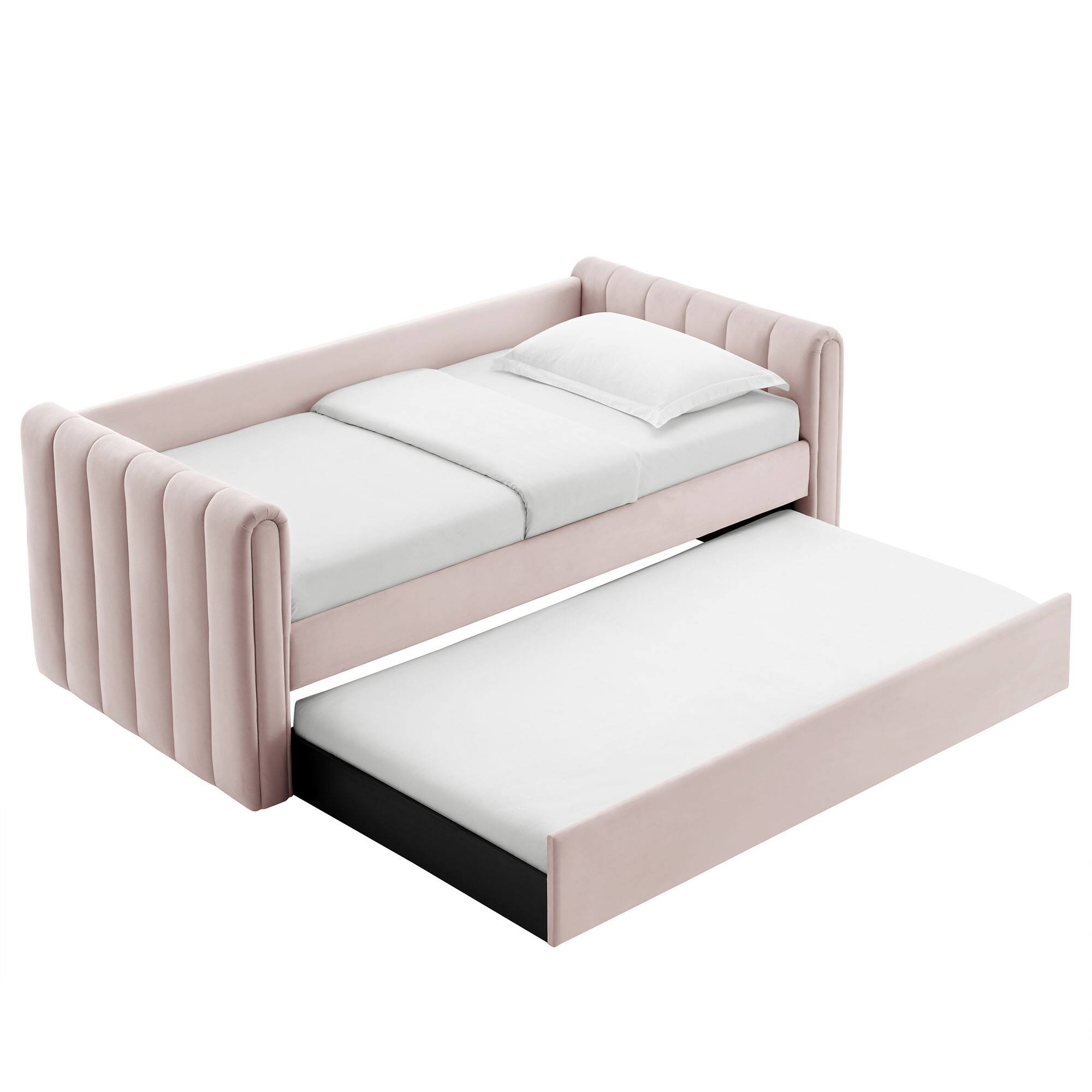 Alt View 4. Modway - Veyla Channel Tufted Performance Velvet Twin Daybed With Trundle by Modway - Pink.