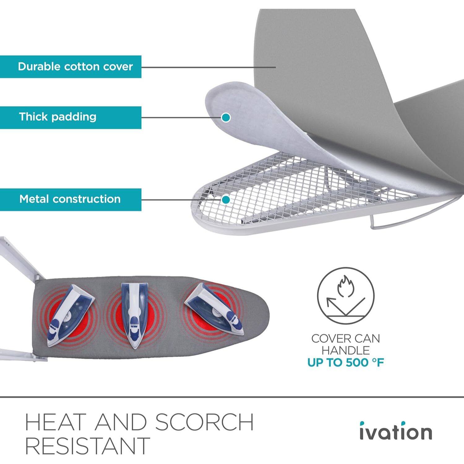 Durable cotton cover  
Thick padding  
Metal construction  

COVER CAN HANDLE UP TO 500°F  

HEAT AND SCORCH RESISTANT  

ivation