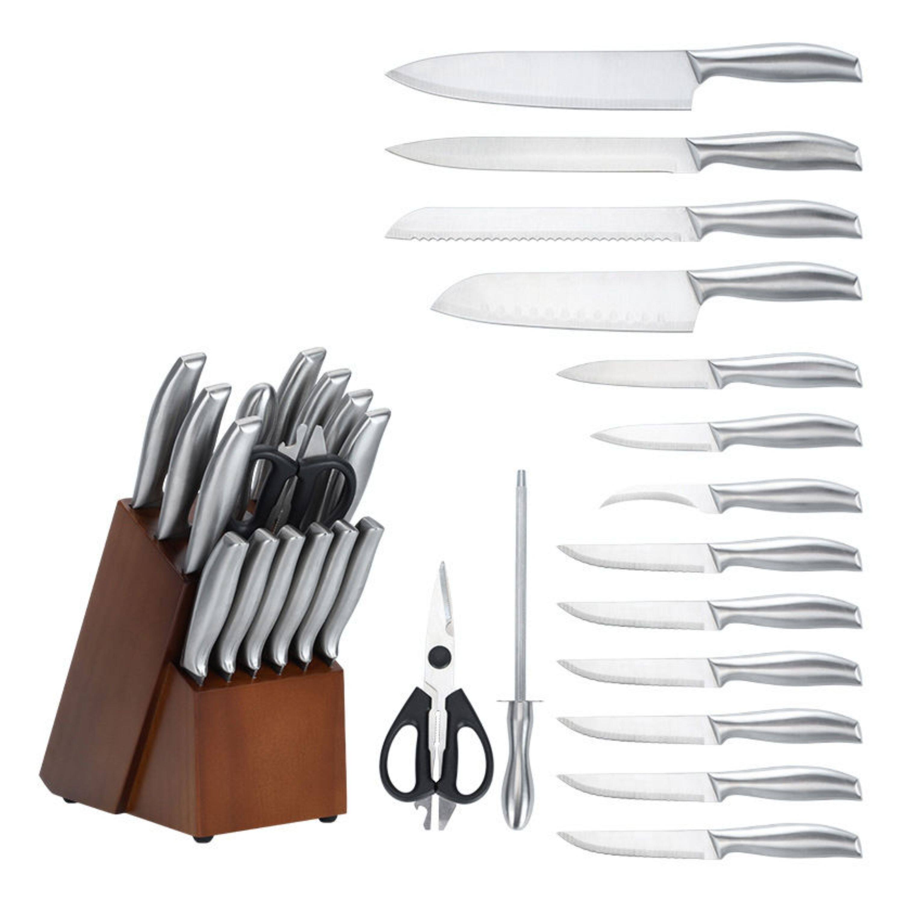 Angle. Kitcheniva - 16-Piece Stainless Steel Knife Set with Wood Block and Hollow Handle.