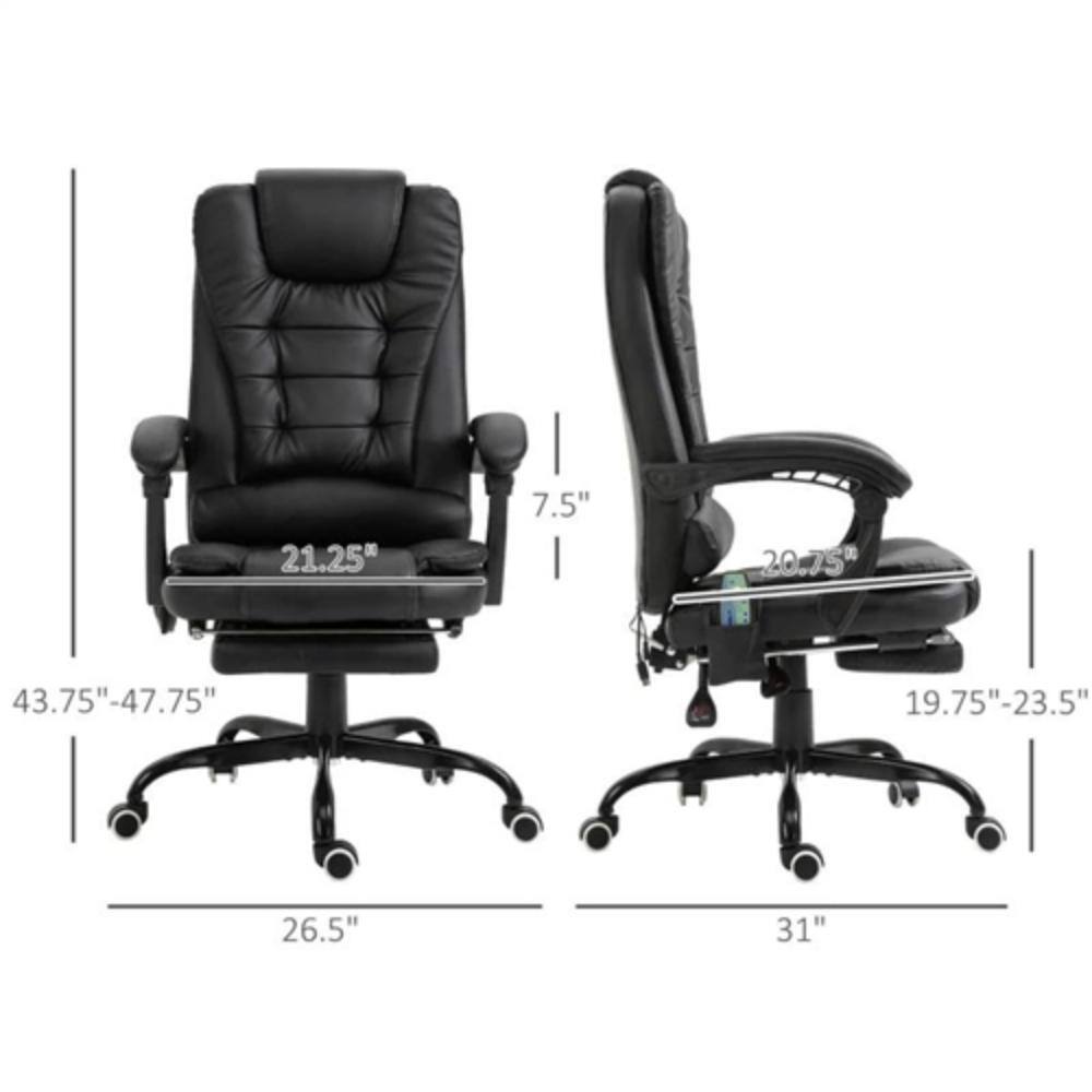 - Height: 43.75" - 47.75"
- Width: 26.5"
- Depth: 21.25"
- Seat Height: 19.75" - 23.5"
- Armrest Height: 20.75"
- Back Height: 21.25"
- Armrest Width: 7.5"
- Overall Width: 31"